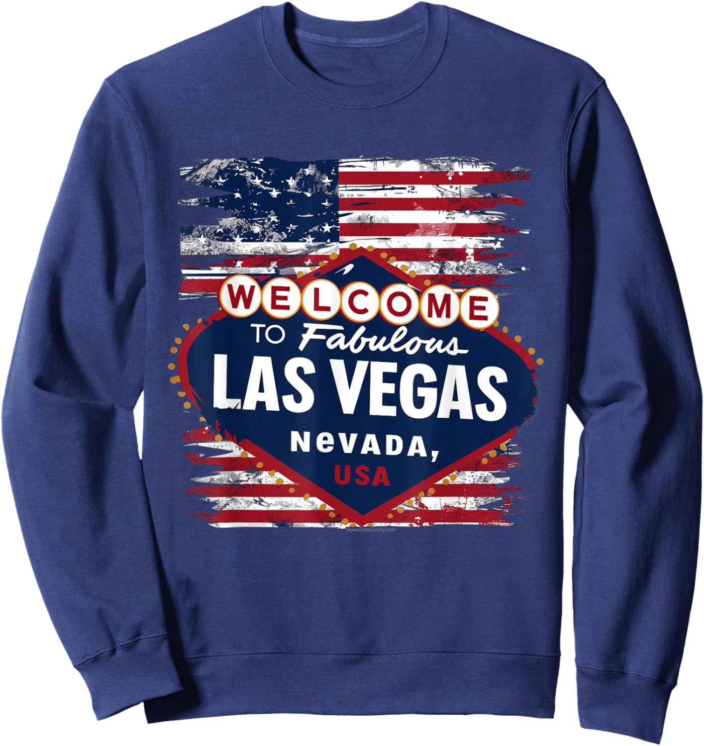 Welcome to Las Vegas Nevada Vintage Sign American Flag Sweatshirt - Sweatshirt | Navy