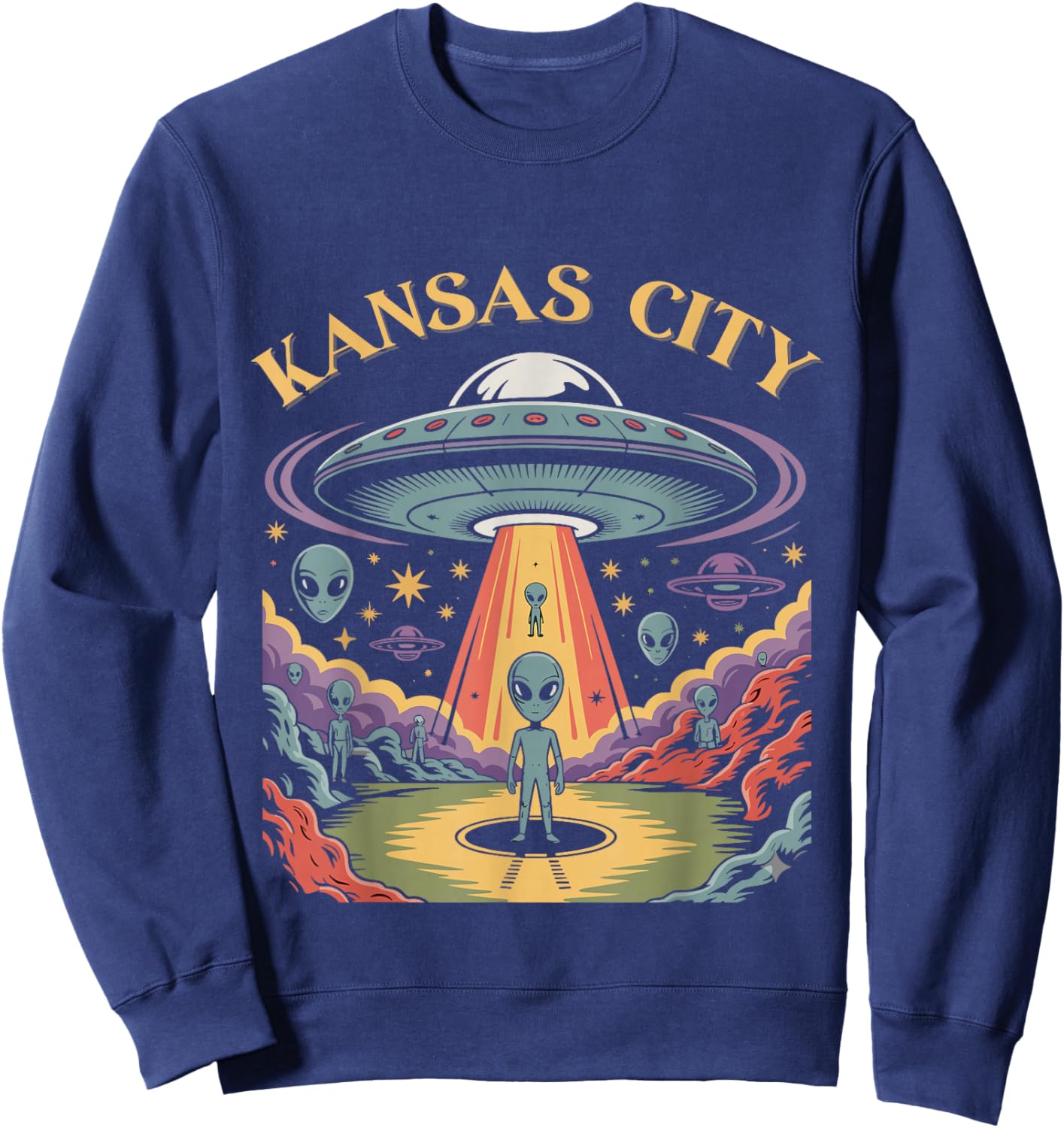 Kansas City Alien UFO Abduction Retro Sci-Fi Art Sweatshirt - Sweatshirt | Navy
