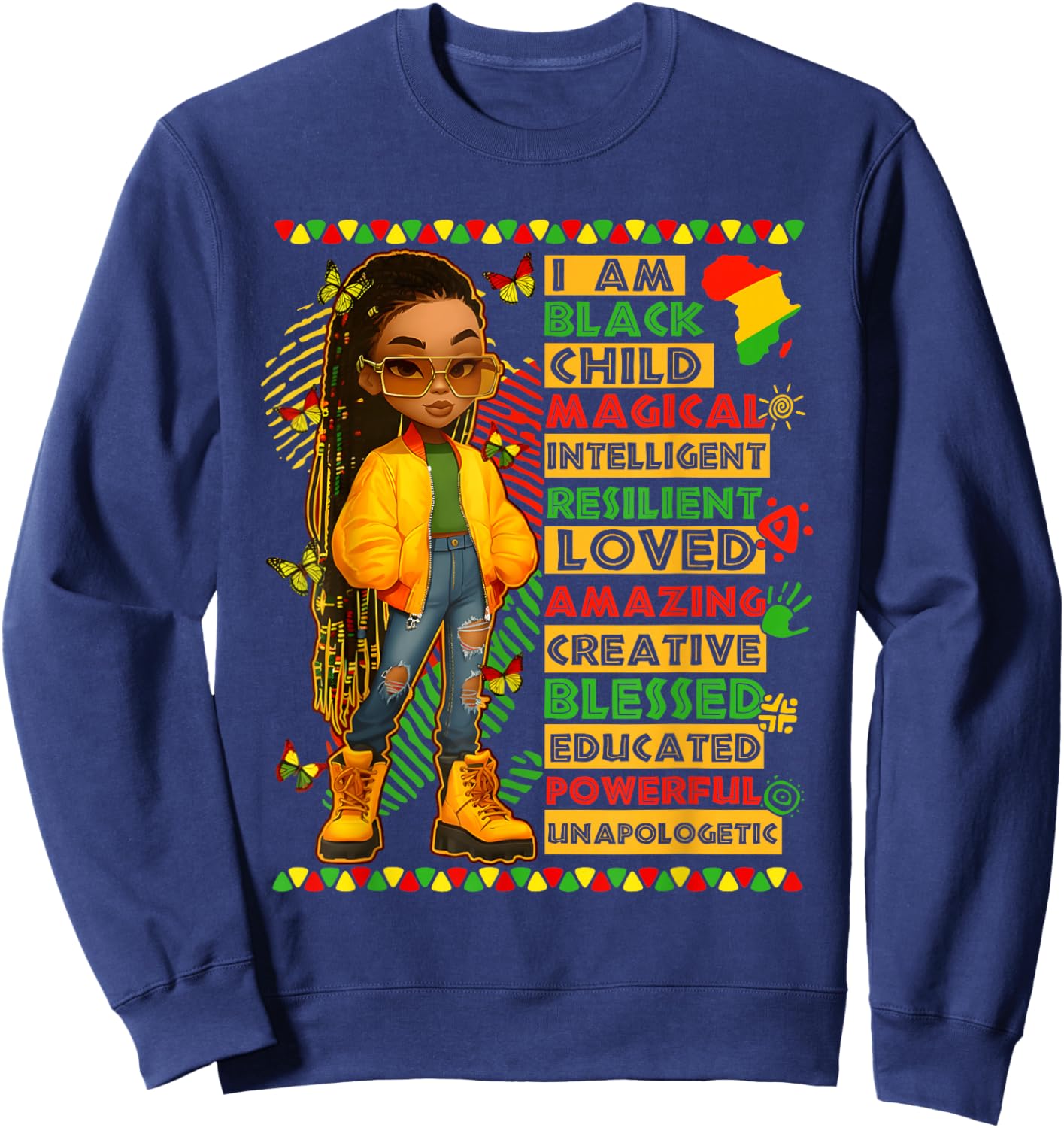 I Am Black Child History Month African American Kids Girls Sweatshirt - Sweatshirt | Navy