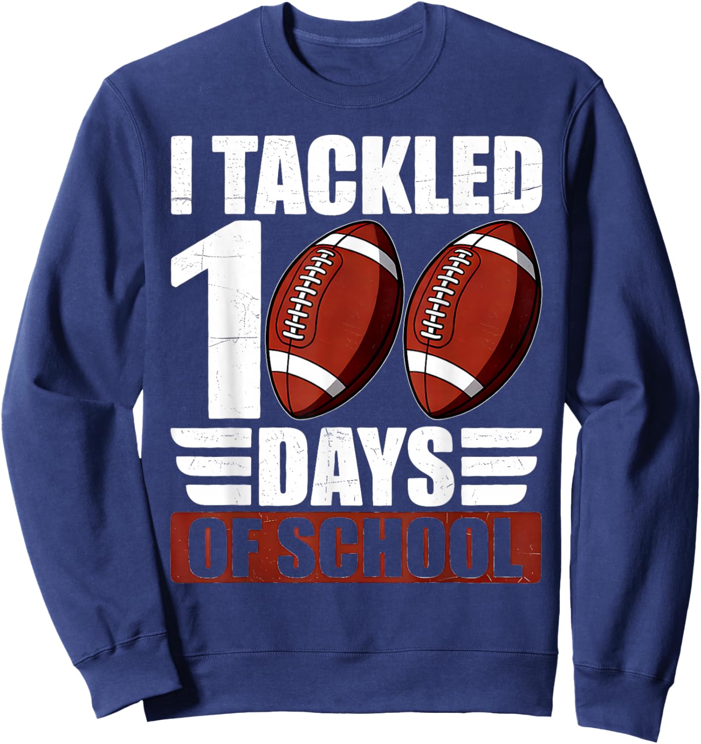 100 Days of School Boys Football 100th Day of School Kids Sweatshirt - Sweatshirt | Navy