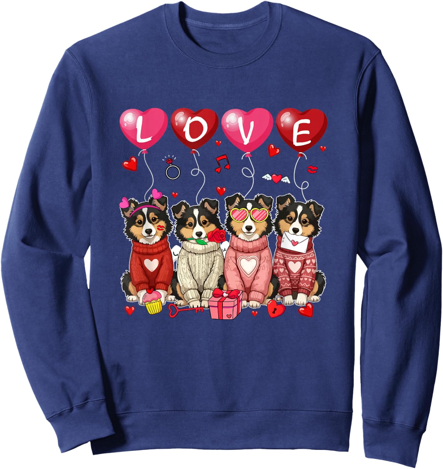 Love Group Shelties Sunglasses Valentine Owner Family Kids Sweatshirt - Sweatshirt | Navy