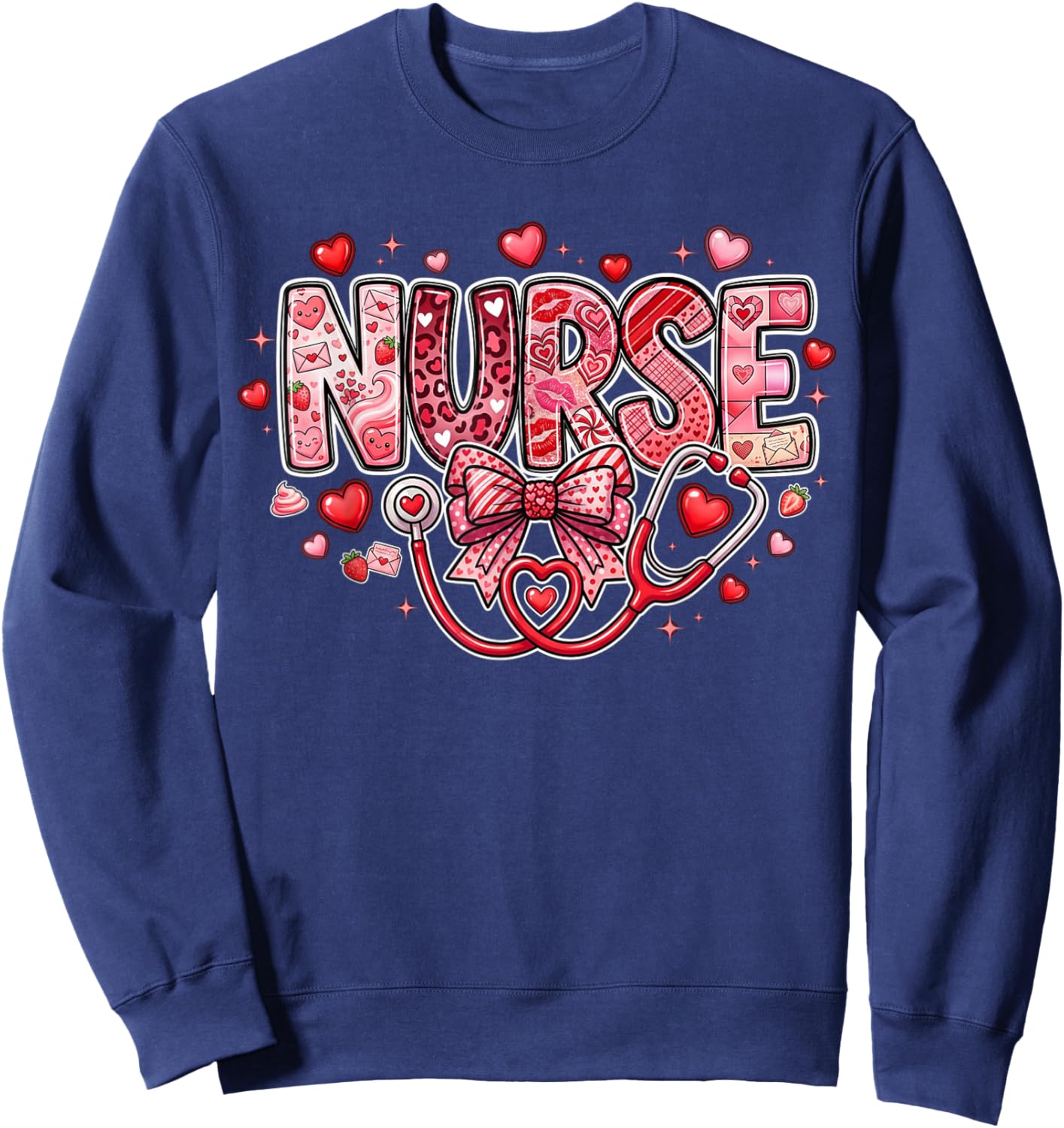 Red Healthcare ER RN CNA ICU Valentine Nurse Heart Nurses Sweatshirt - Sweatshirt | Navy