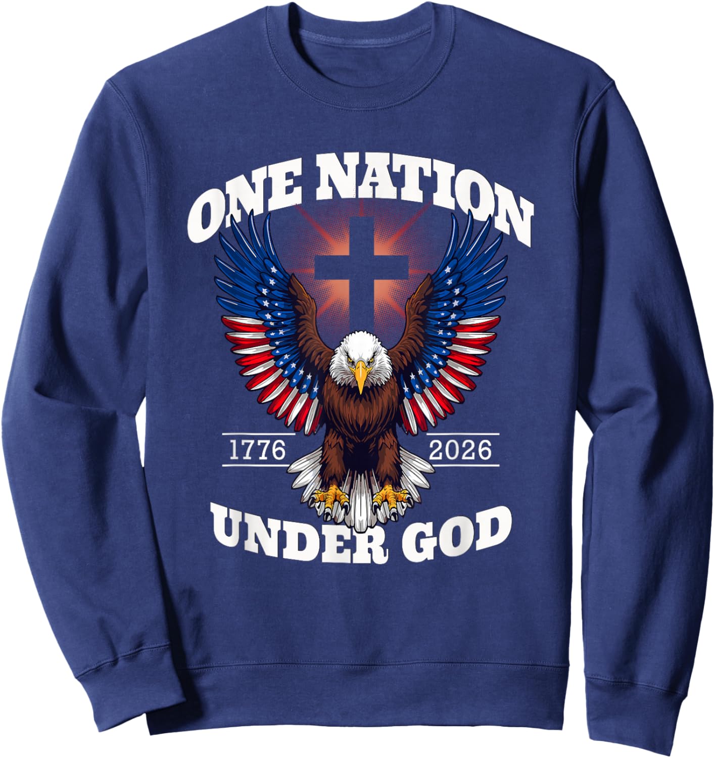 One Nation Under God Patriotic Eagle Design Sweatshirt - Sweatshirt | Navy
