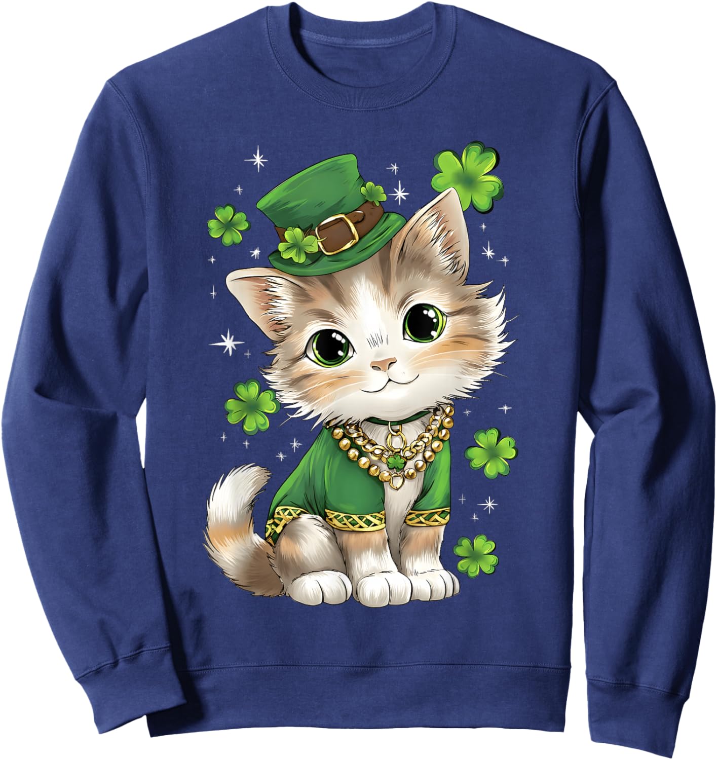 St Patricks Day Cat Leprechaun Hat Shamrock Saint Pattys Day Sweatshirt - Sweatshirt | Navy