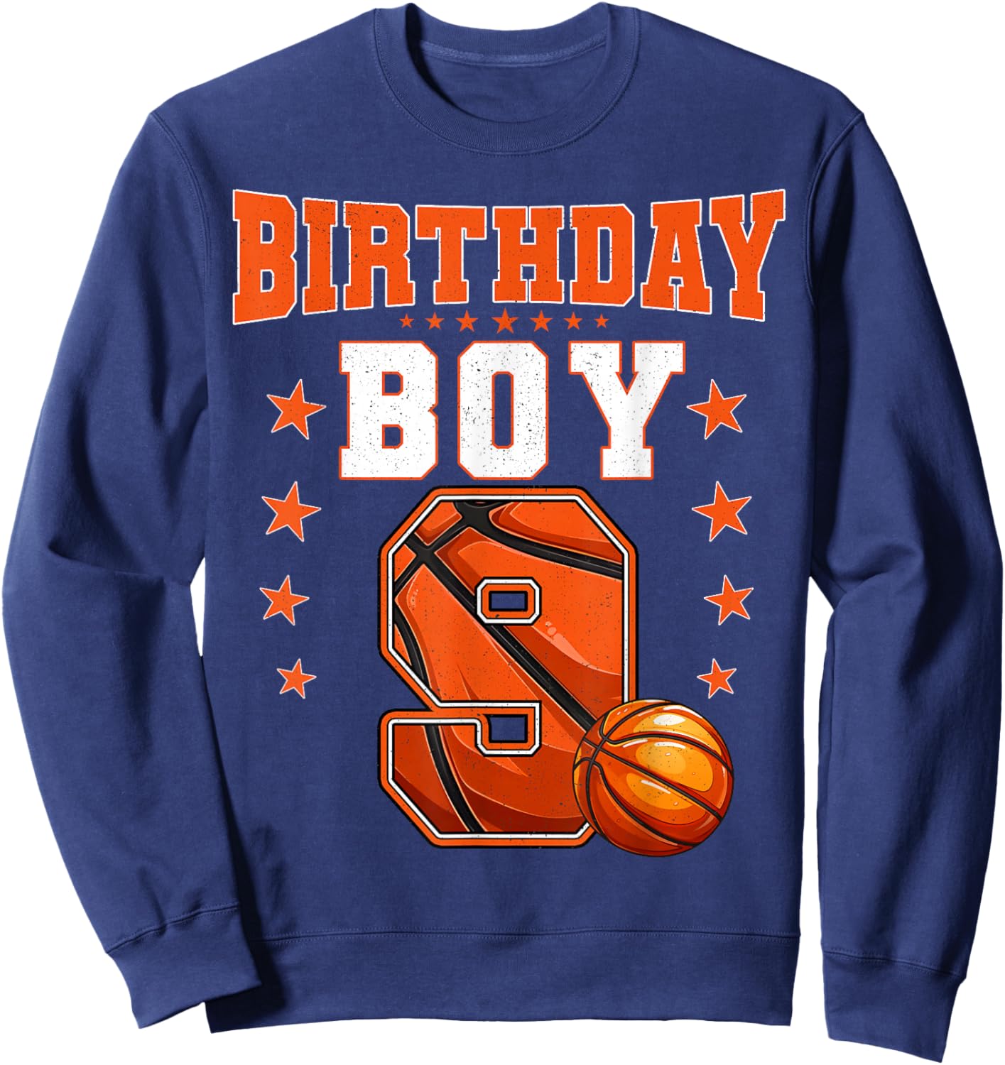 Kids 9 Year Old Birthday Boy Basketball 9th Birthday Party Sweatshirt - Sweatshirt | Navy