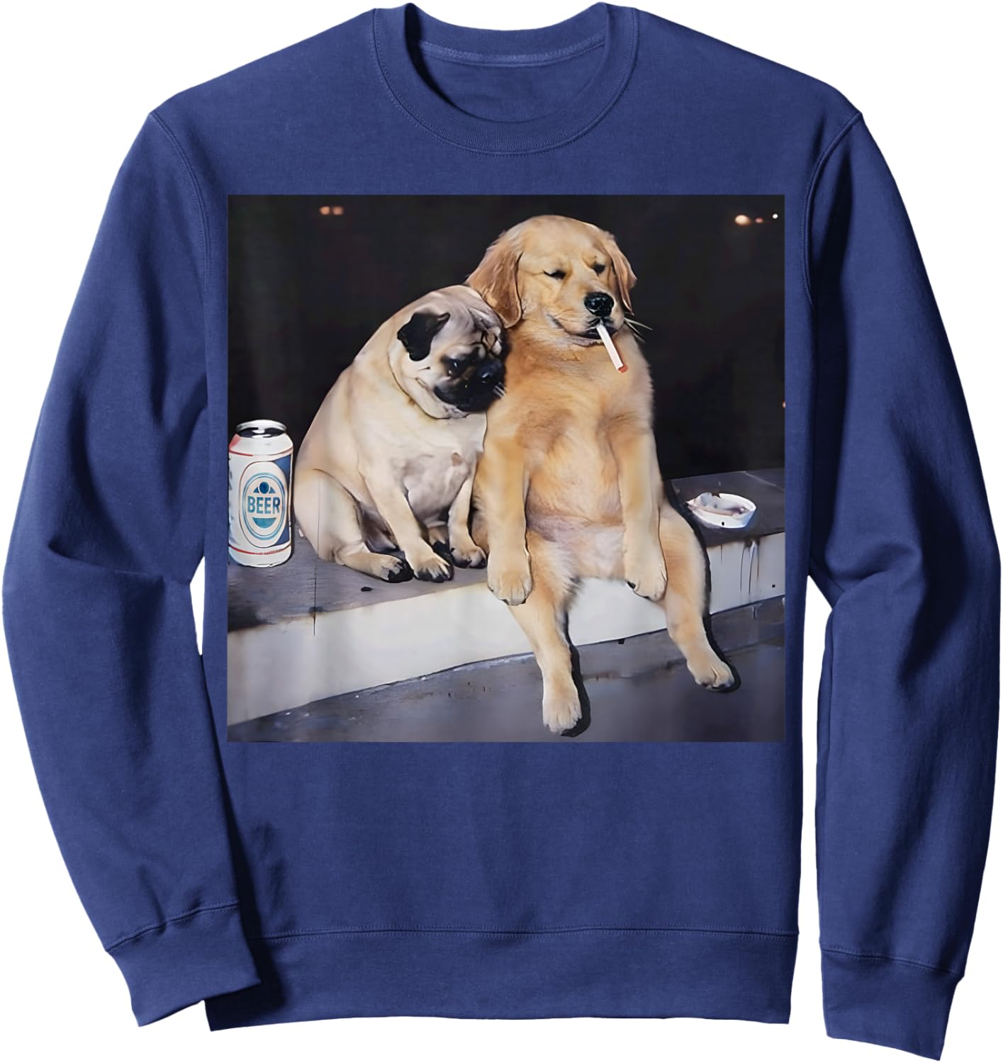 Funny Smoking Dog Pug Meme Golden Retriever Meme Sweatshirt - Sweatshirt | Navy