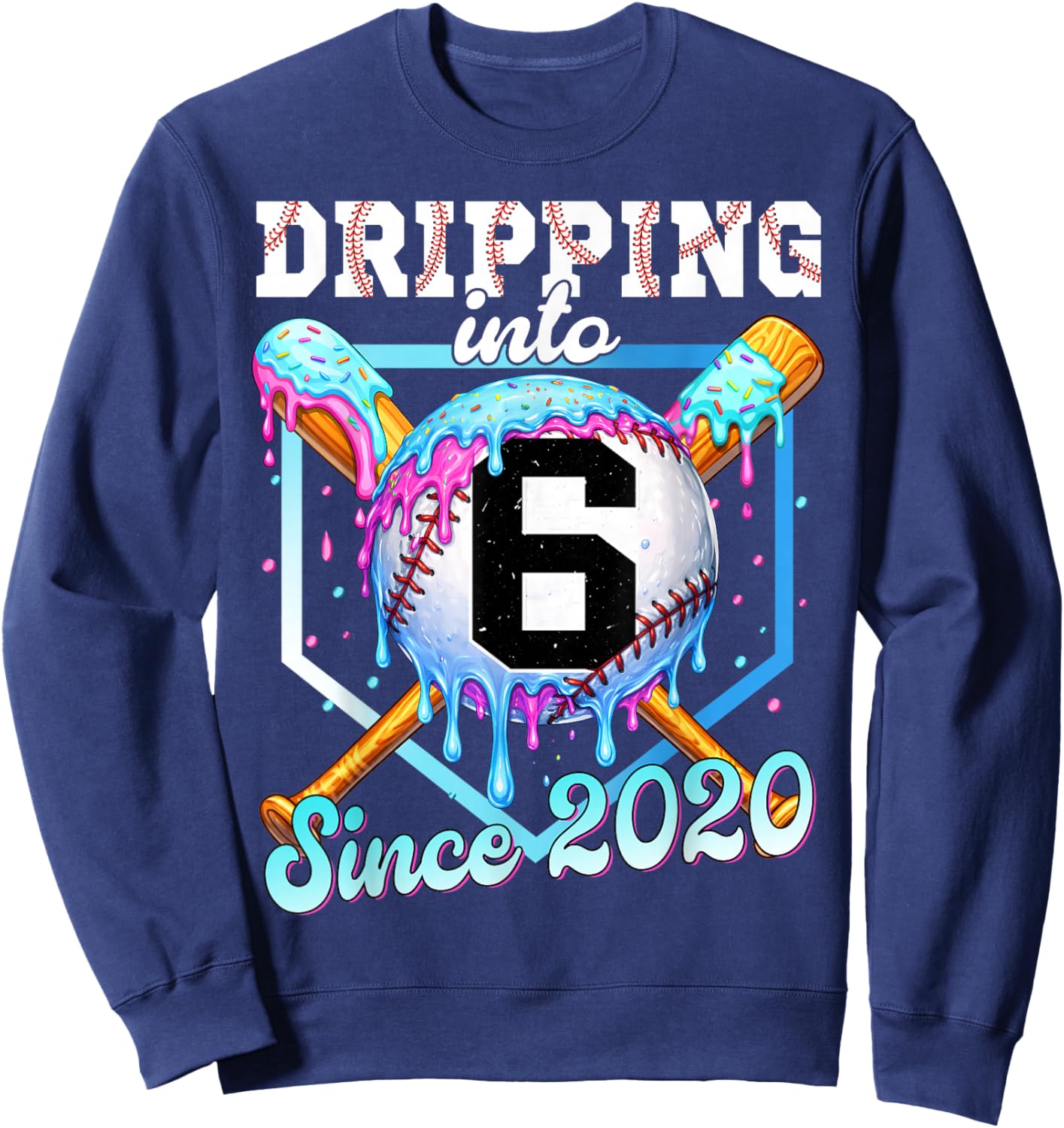 6 Years Old Baseball Ice Cream 6th Birthday Boys Since 2020 Sweatshirt - Sweatshirt | Navy
