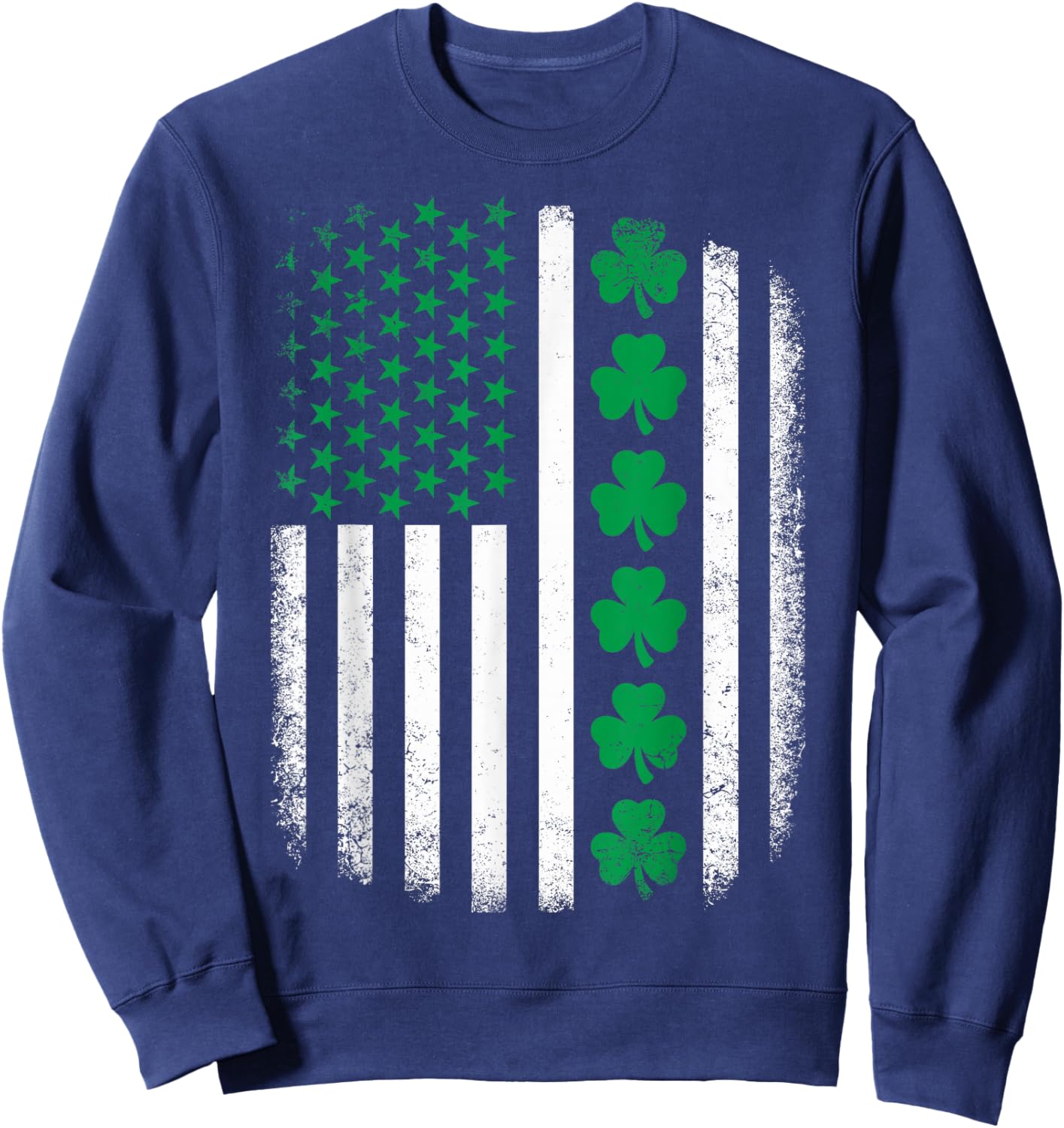 Retro US American Flag with Shamrocks for St Patricks Day Sweatshirt - Sweatshirt | Navy