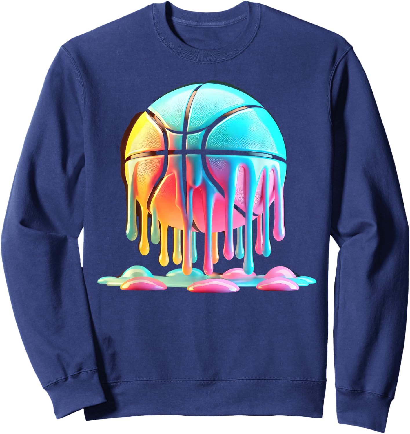 Melting Pastel Basketball Lovers Men Boys Girls Brainrot Sweatshirt - Sweatshirt | Navy