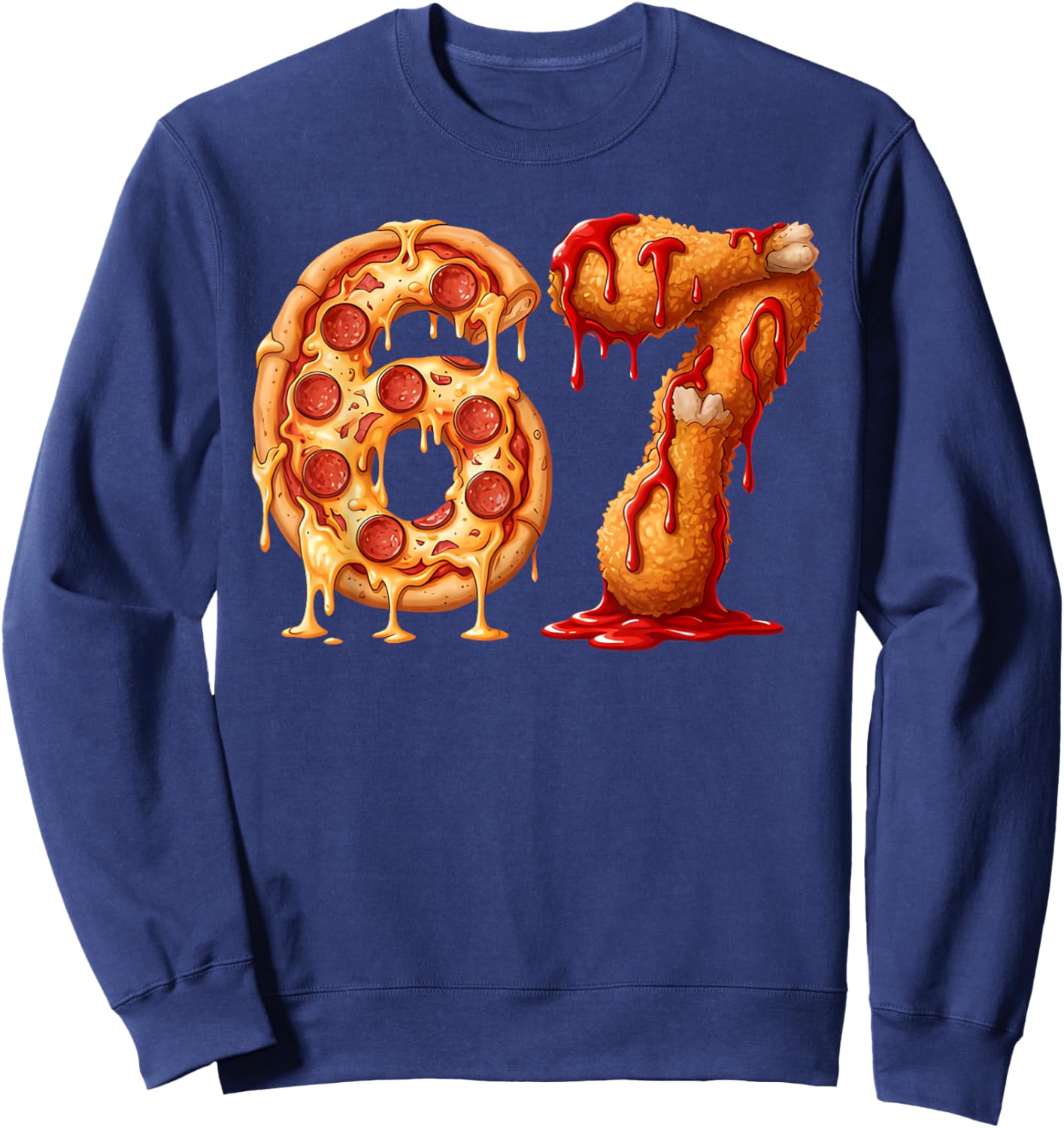 67 Six Seven 6-7 Pizza & Chicken Nugget Kids Brainrot Meme Sweatshirt - Sweatshirt | Navy