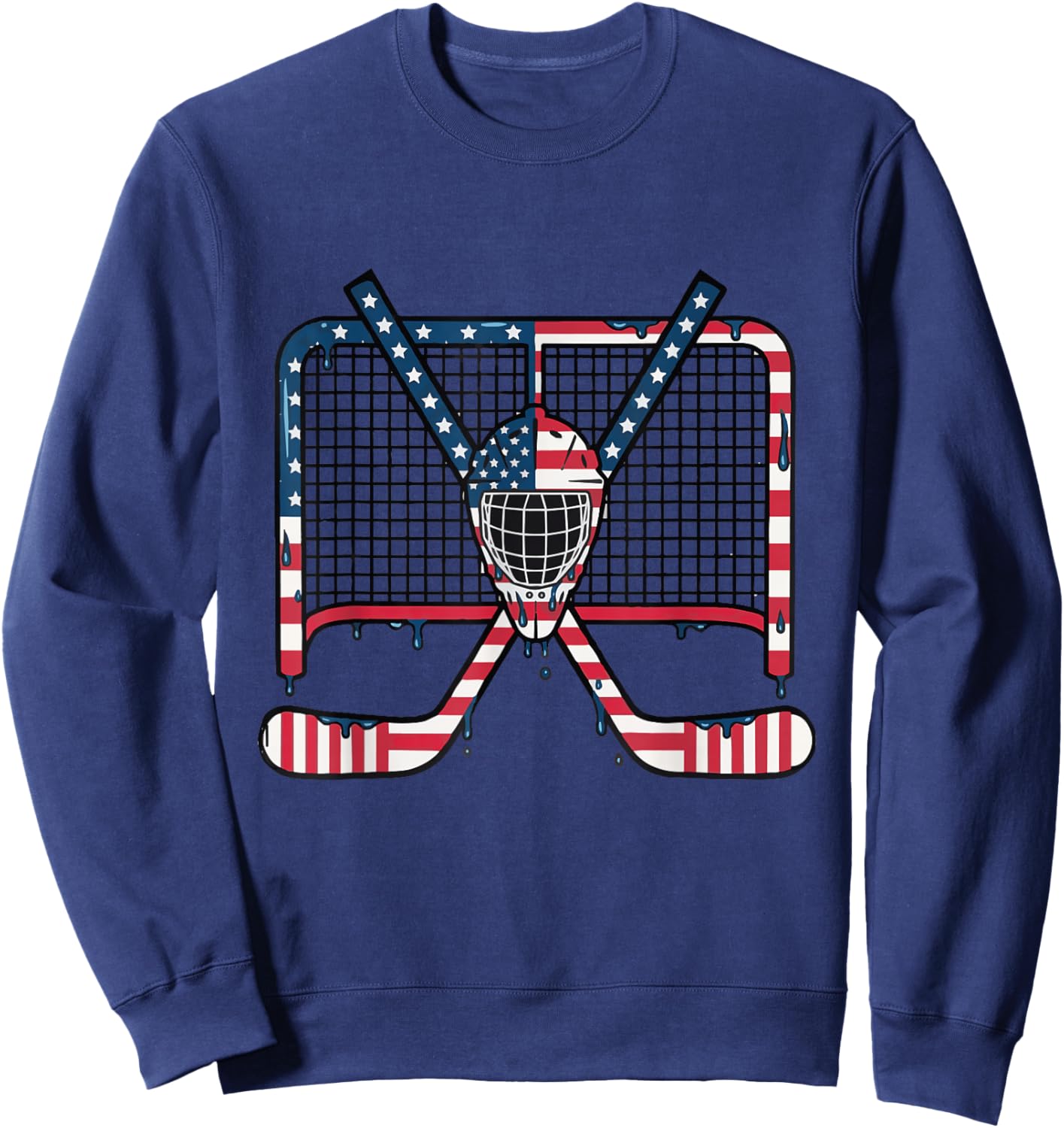 Ice Hockey Drip Goalie Field American Flag Boys Youth Men Sweatshirt - Sweatshirt | Navy