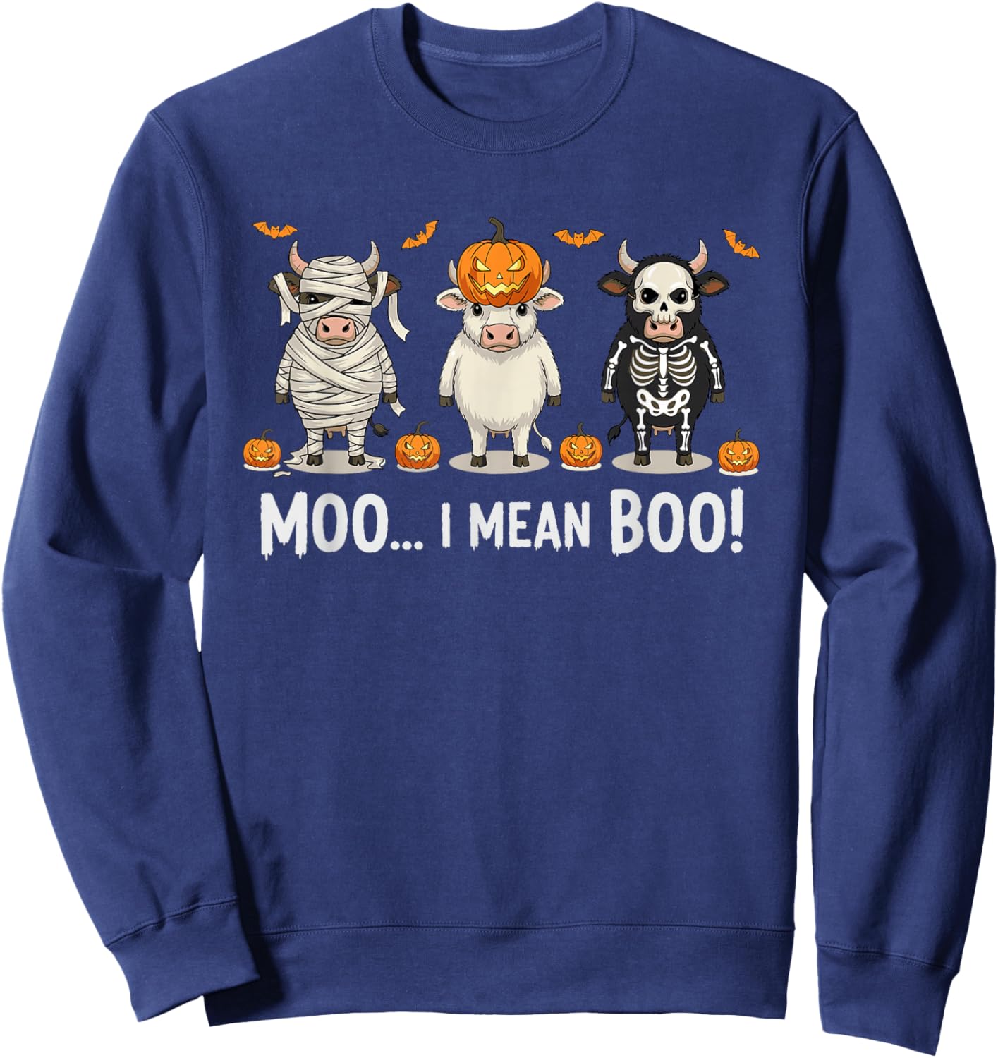 Skeleton Cow Moo Boo Halloween Costume Spooky Lover Funny Sweatshirt - Sweatshirt | Navy