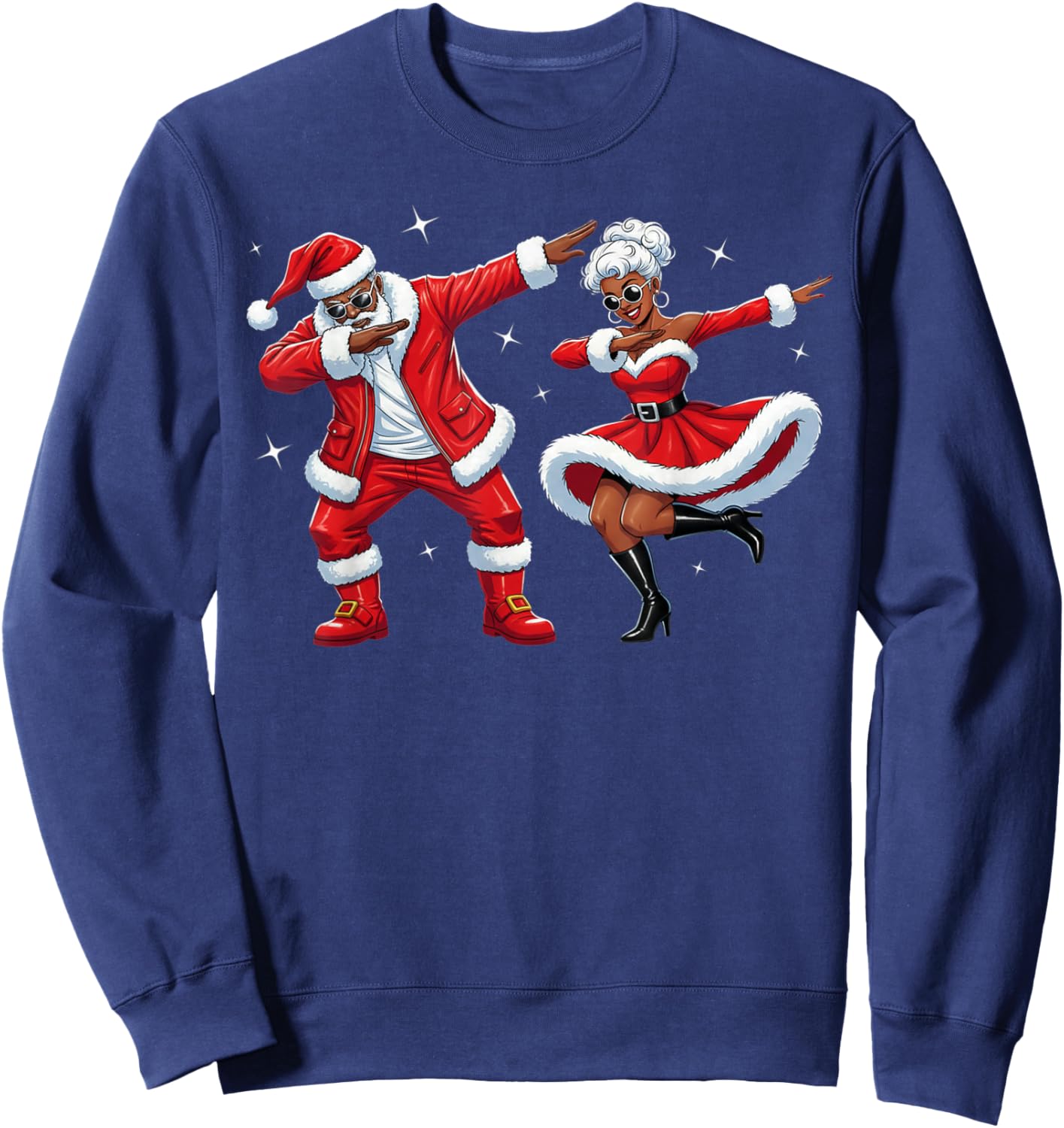 African Santa Mrs Claus Dabbing African America Christmas Sweatshirt - Sweatshirt | Navy