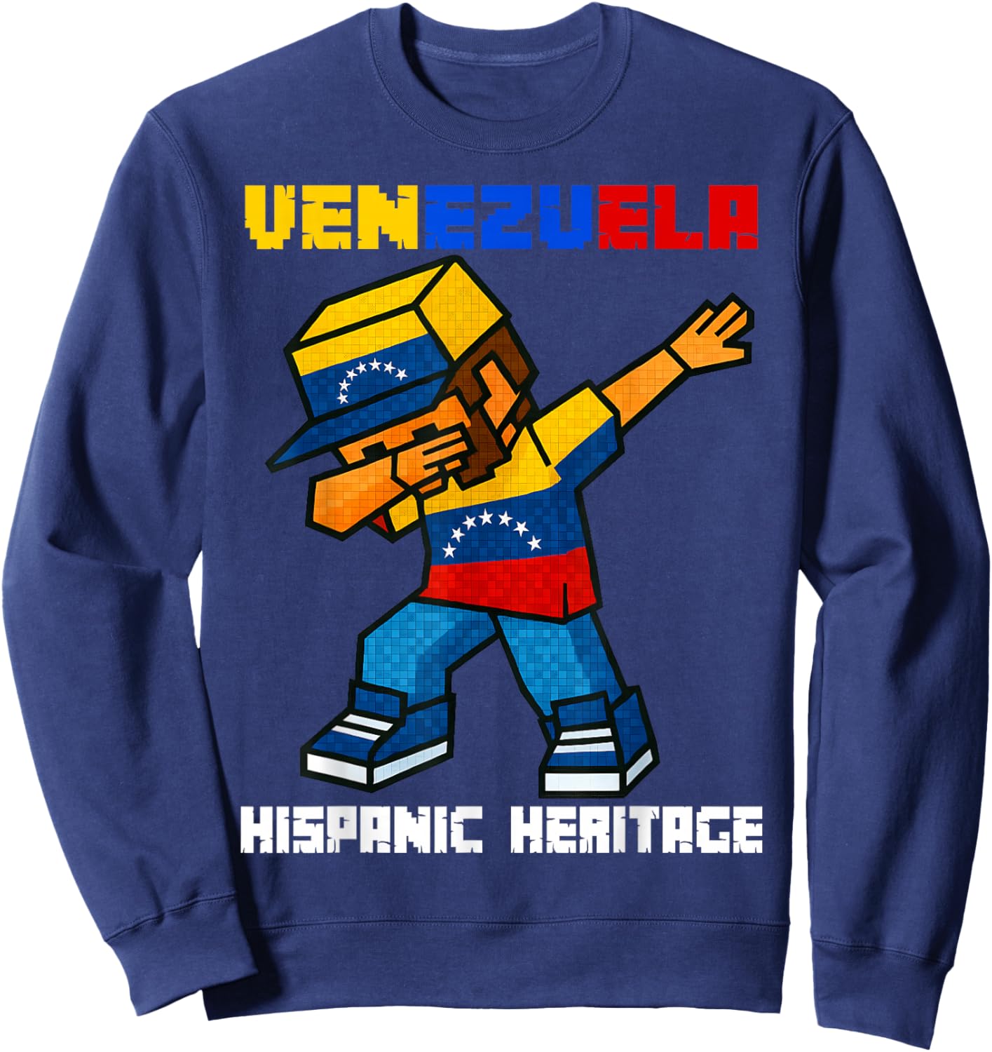 Venezuela Dabbing Boy Game Pixel Hispanic Heritage Month Kid Sweatshirt - Sweatshirt | Navy