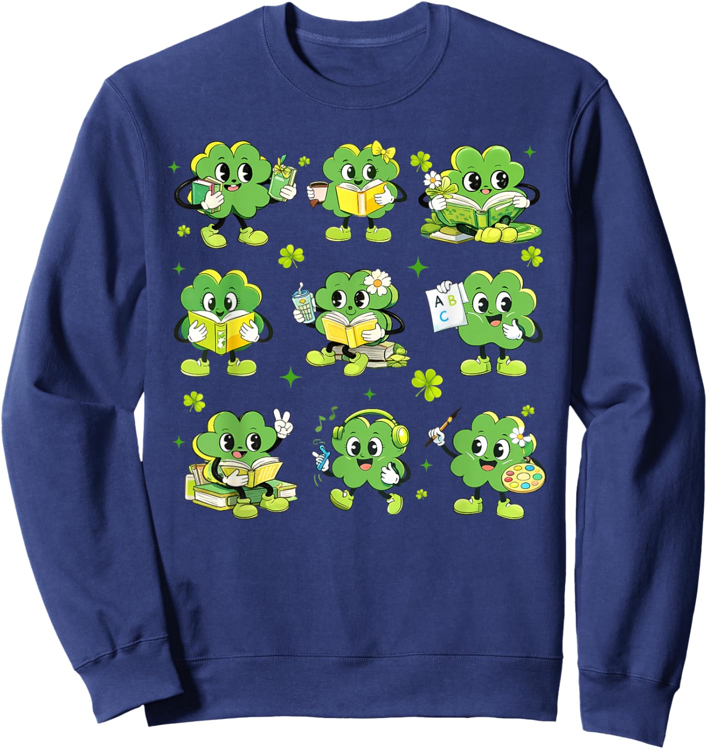 St Patricks Day Shamrock Reading Books Teacher Boys Girls Sweatshirt - Sweatshirt | Navy