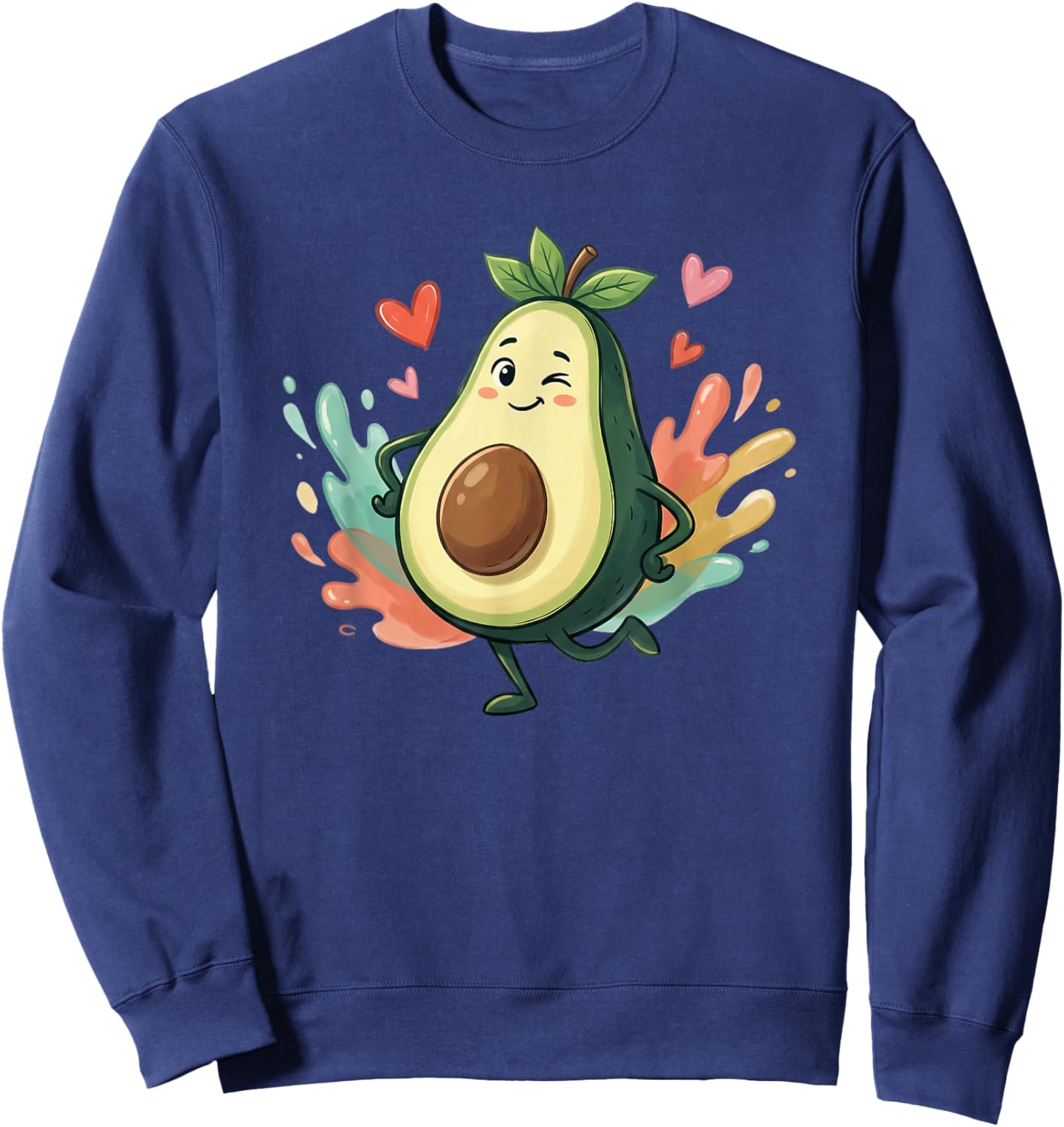 Cute Kawaii Avocado Walking with Hearts Around Sweatshirt - Sweatshirt | Navy