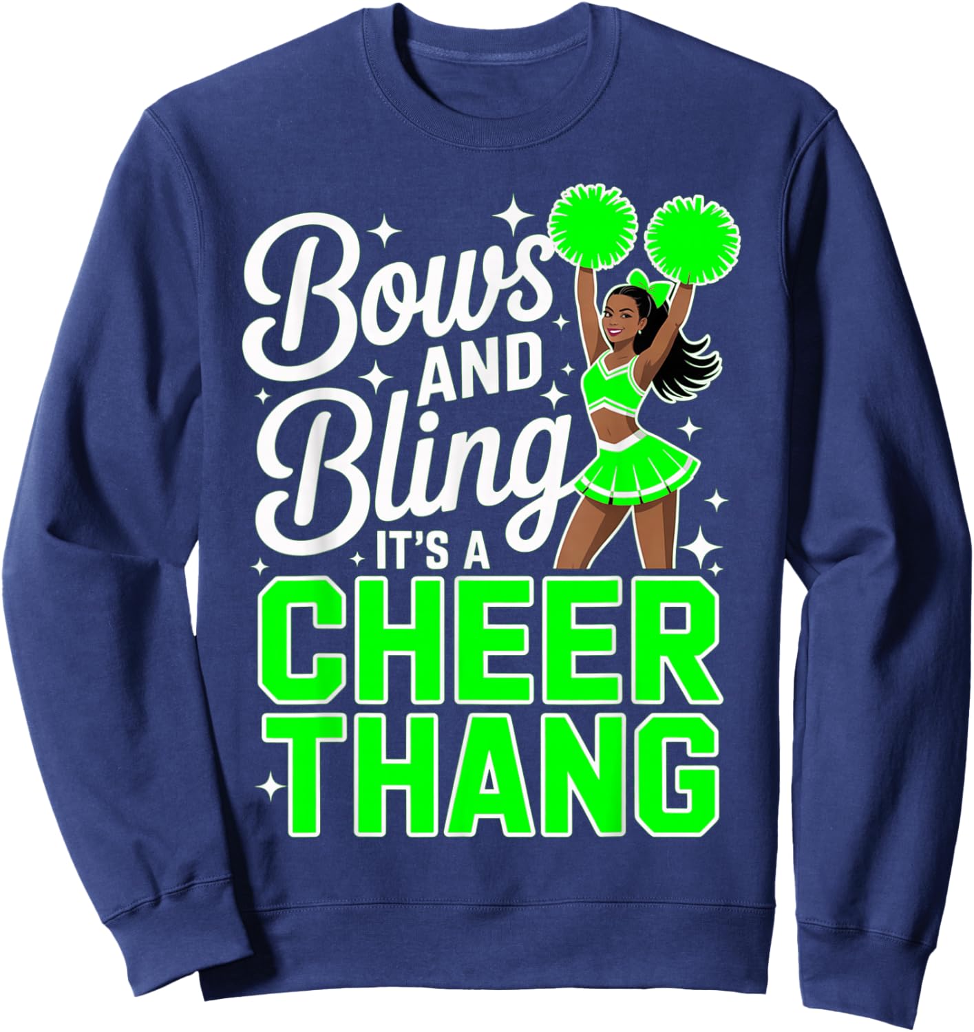 Black Cheerleader Bows Cheer Melanin Cheerleading Lime Green Sweatshirt - Sweatshirt | Navy