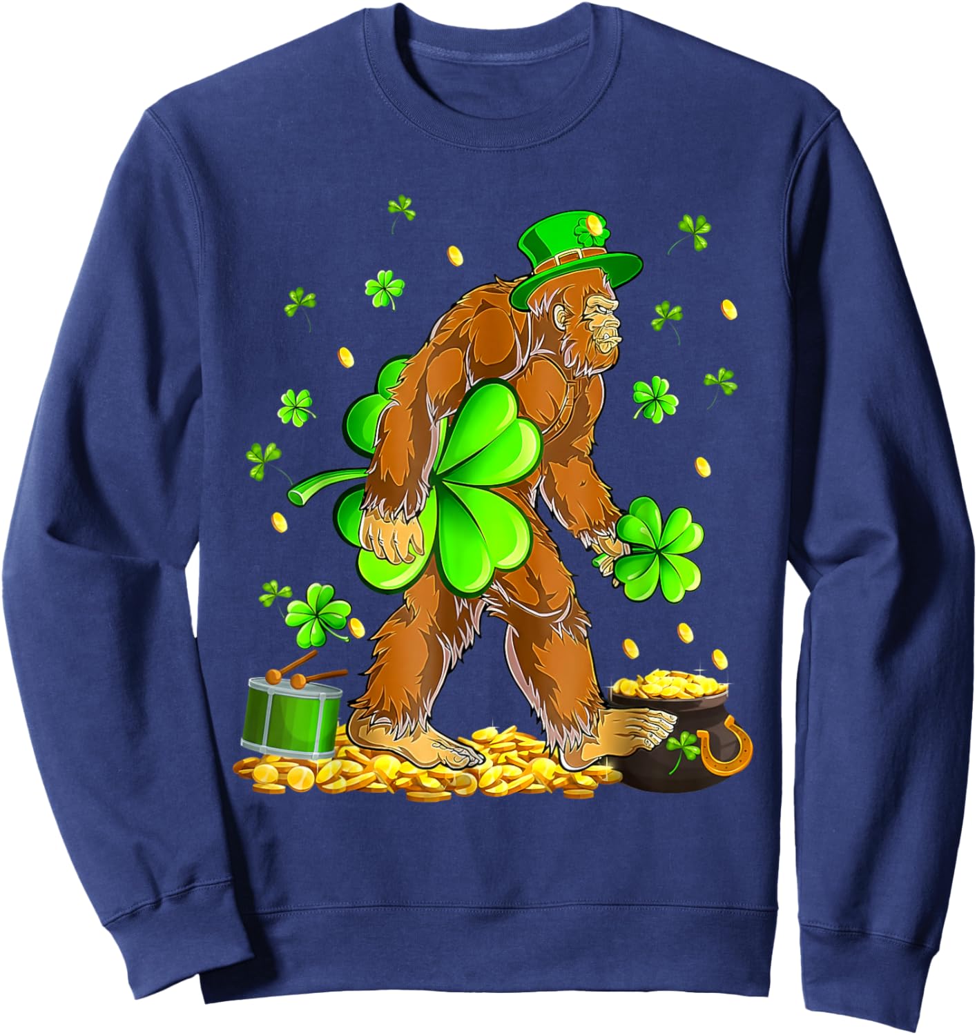 St Patricks Day Bigfoot Sasquatch Shamrock Men Women Kids Sweatshirt - Sweatshirt | Navy