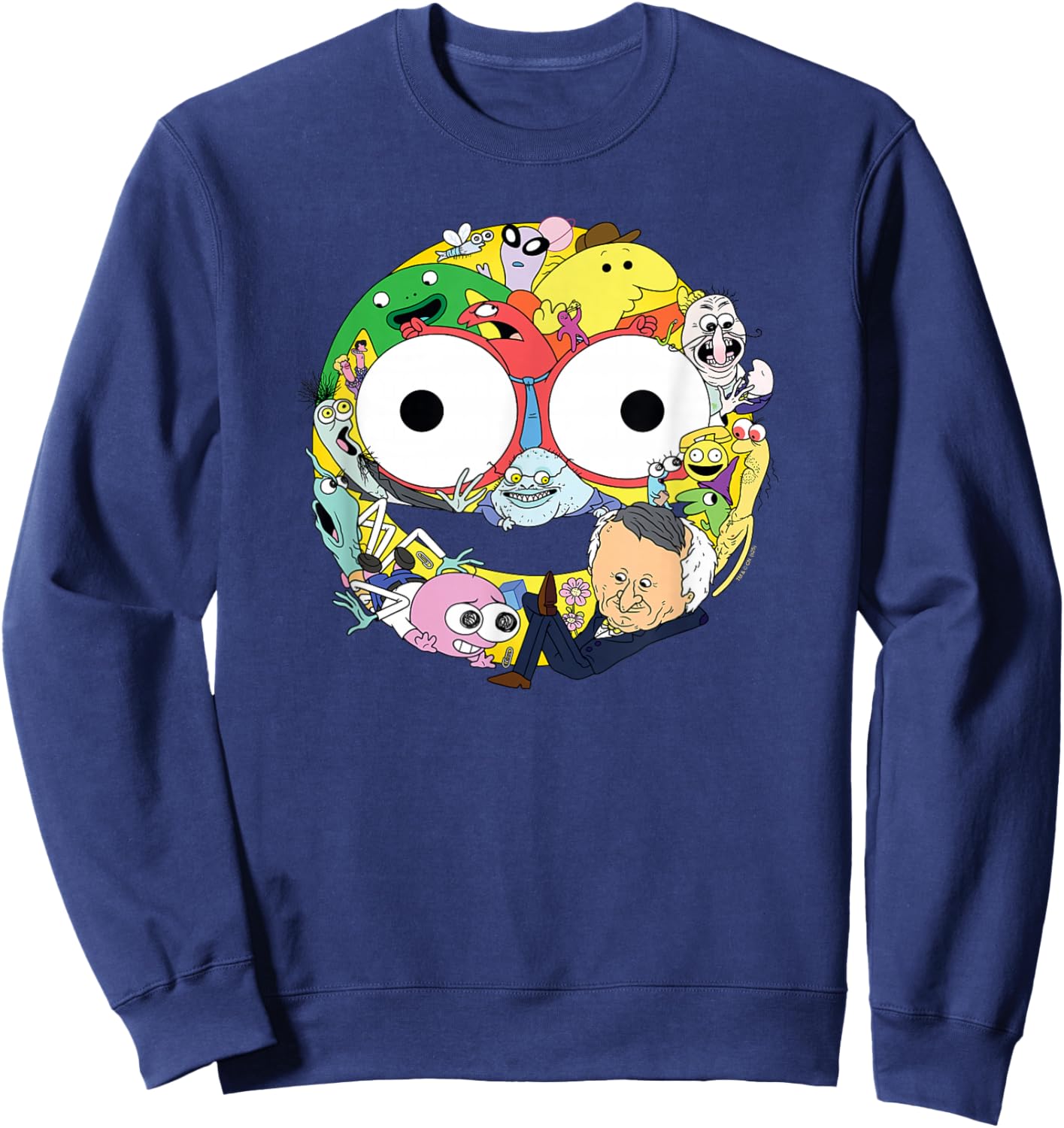 Smiling Friends Smiley Face Character Collage Funny Cartoon Sweatshirt - Sweatshirt | Navy