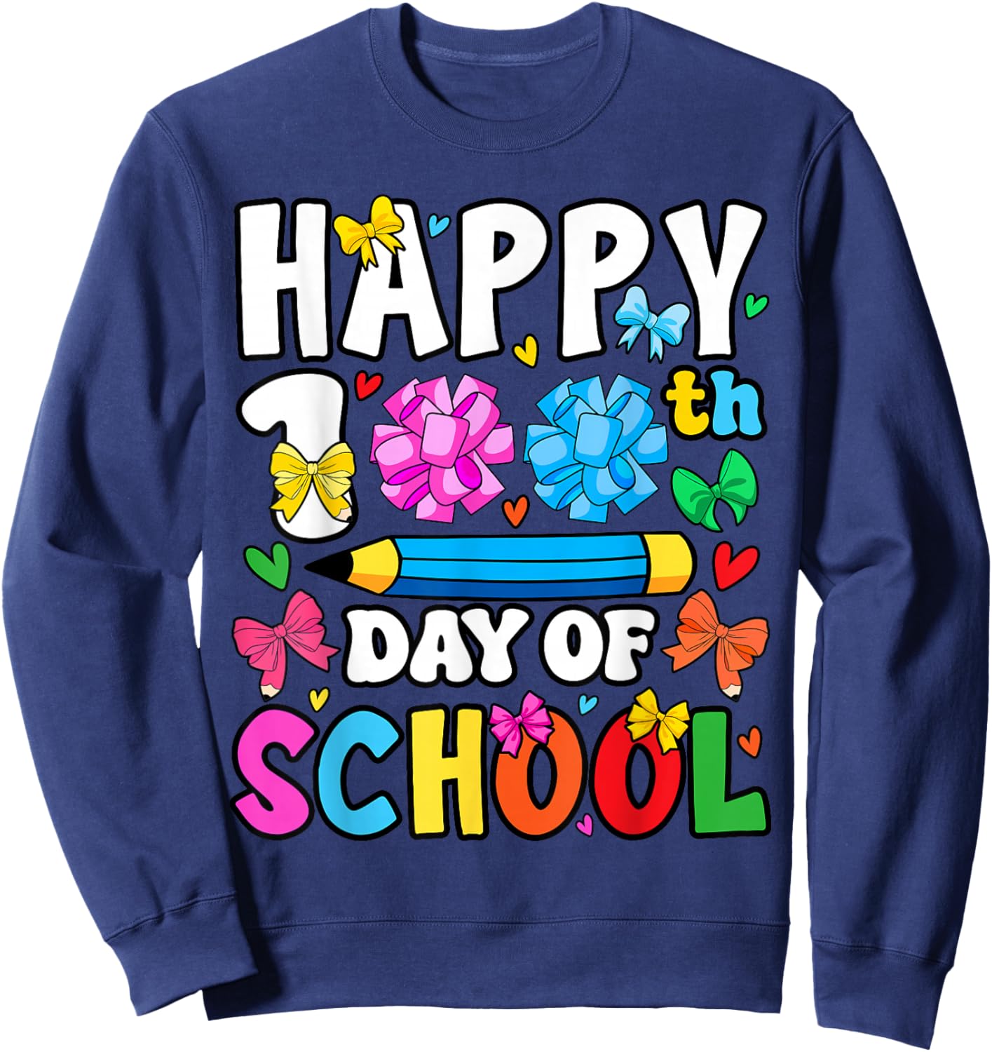 Happy 100th Day of School Coquette Bow 100 Days Girls Sweatshirt - Sweatshirt | Navy