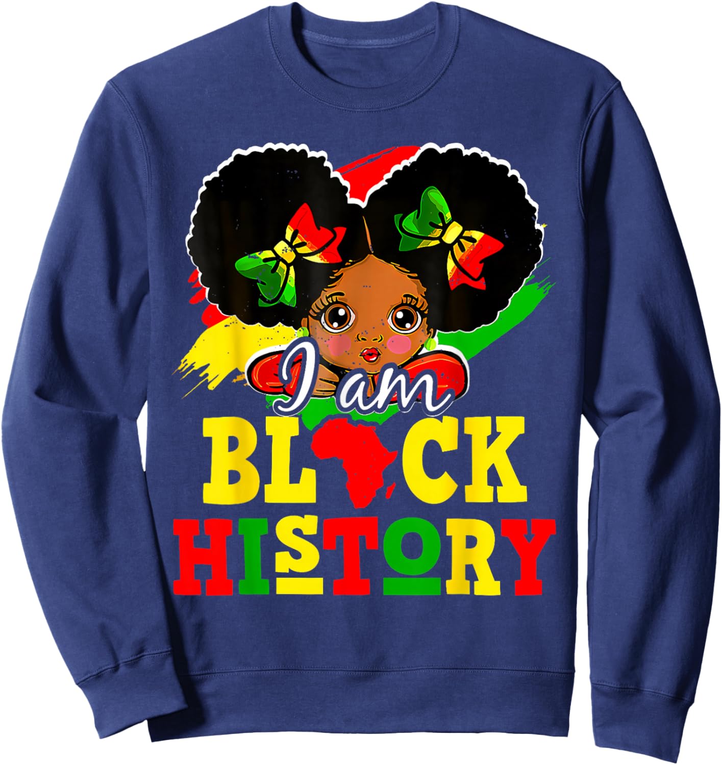 I Am Black History Month Cute Messy Bun Girl Kids s Sweatshirt - Sweatshirt | Navy