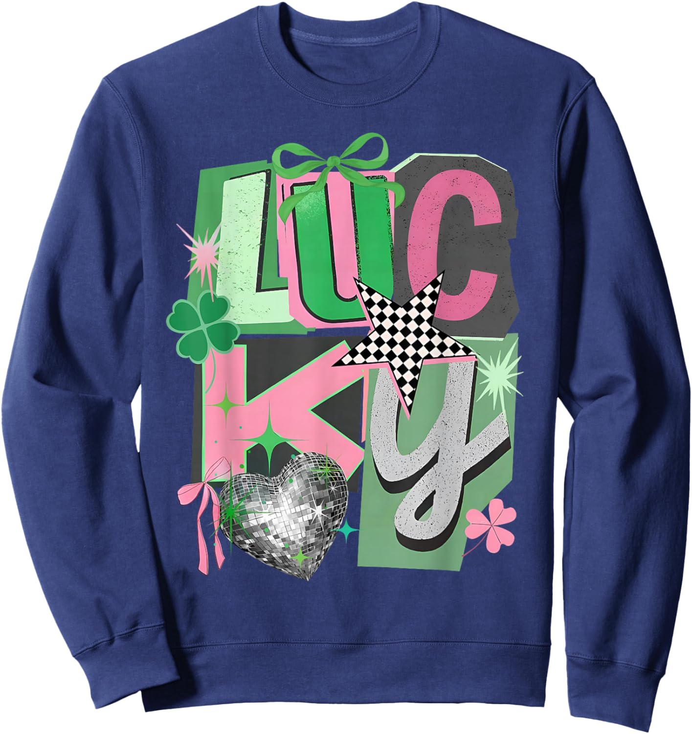 Coquette Bow St.Patrick's Day Lucky Shamrock Irish Ireland Sweatshirt - Sweatshirt | Navy