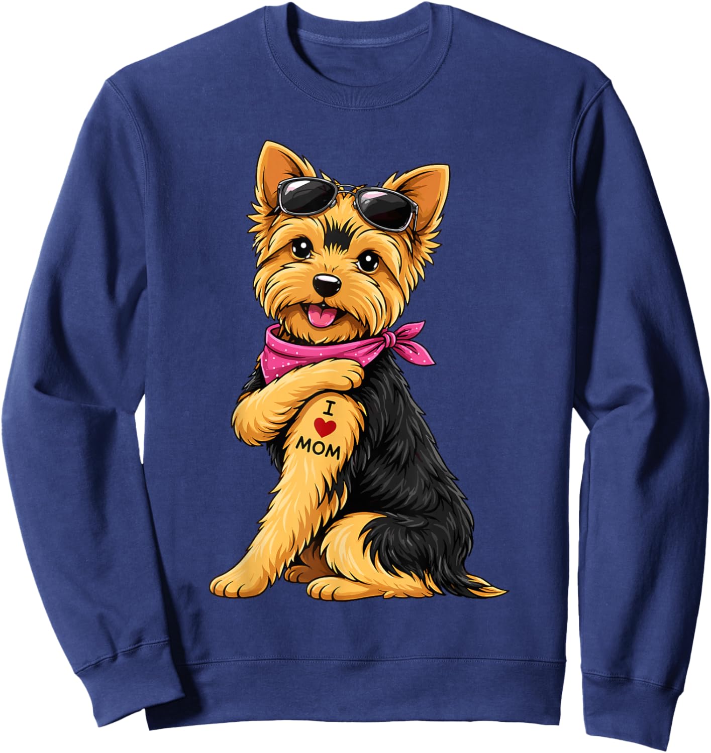 YorkieTattooed Yorkshire Terrier I Love Mom Dog Lover Sweatshirt - Sweatshirt | Navy