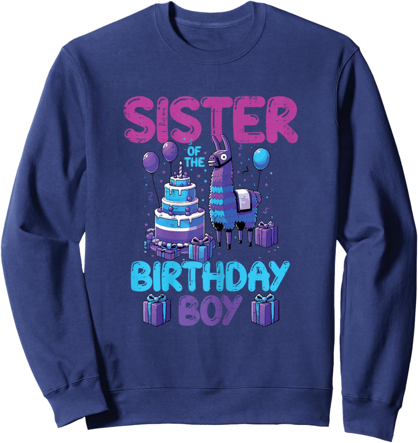 Sister of Birthday Boy Llama Pinata Bday Party Girls Kids Sweatshirt - Sweatshirt | Navy