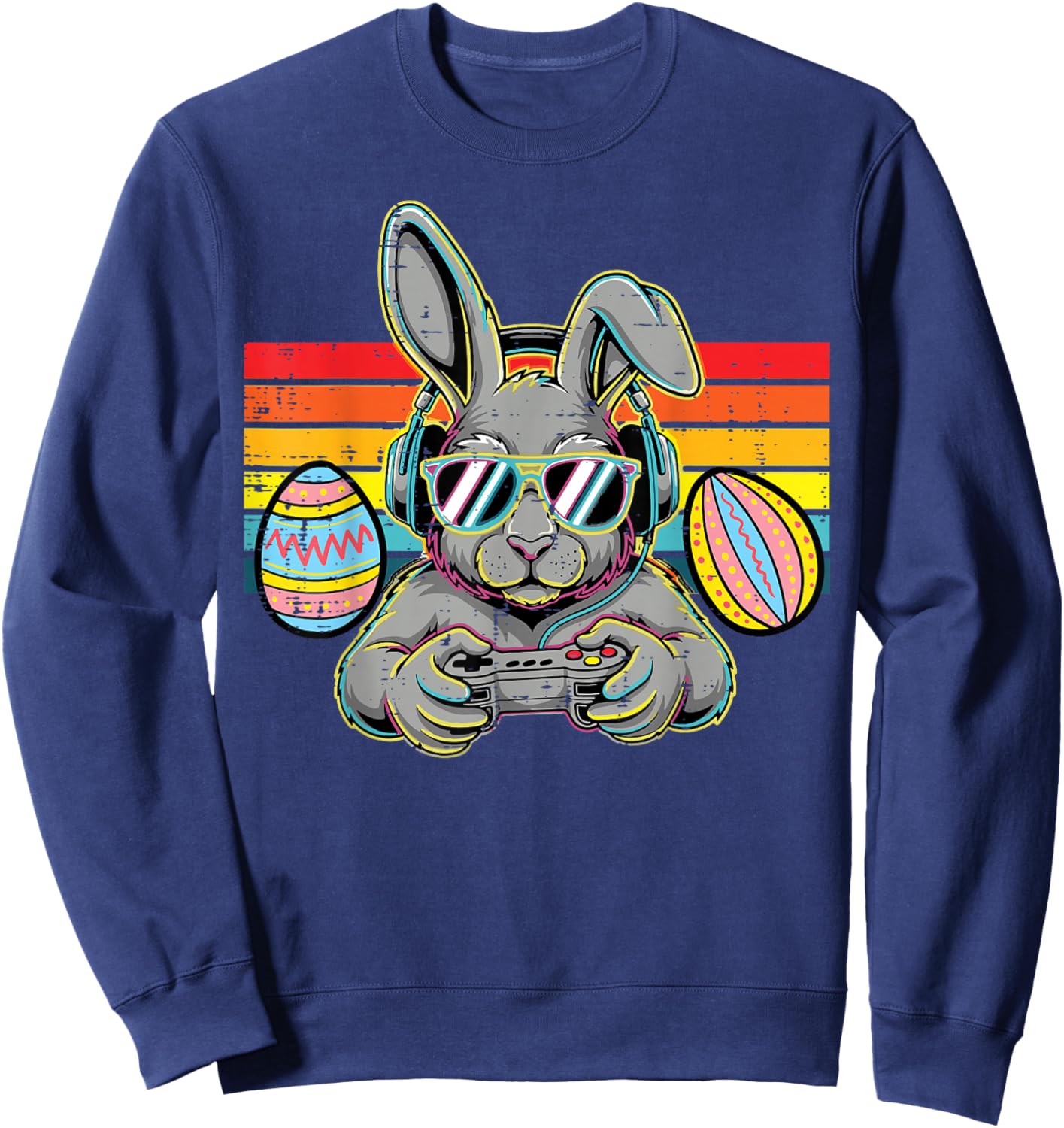Easter Bunny Gaming Headphone Retro Gamer Men Boys Kids Teen Sweatshirt - Sweatshirt | Navy