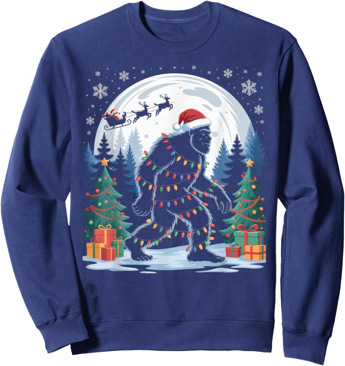 Santa Bigfoot Christmas Lights Funny Sasquatch Believe Sweatshirt - Sweatshirt | Navy
