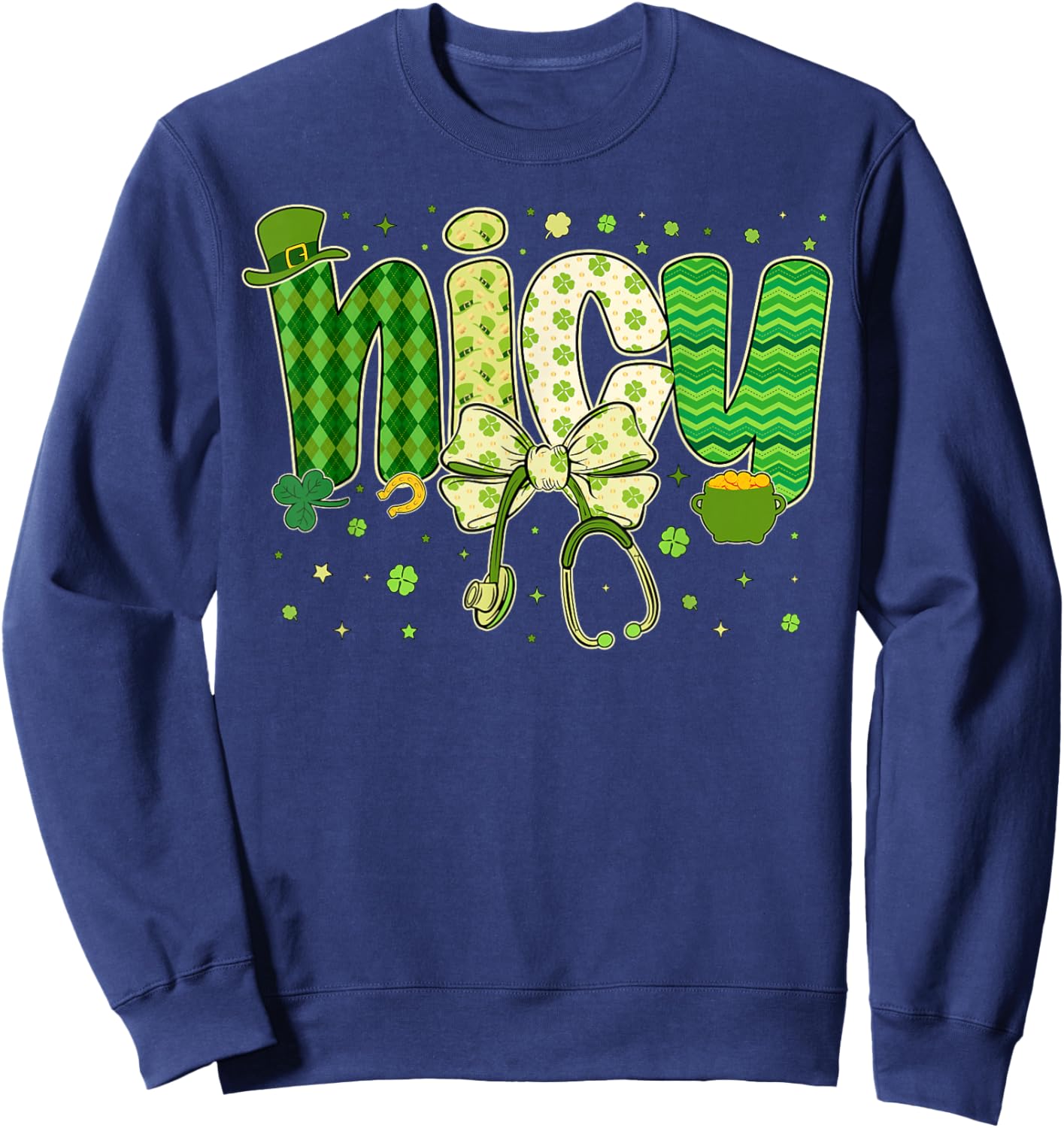 St Patricks NICU Nurse Neonatal Coquette Saint Patrick Sweatshirt - Sweatshirt | Navy
