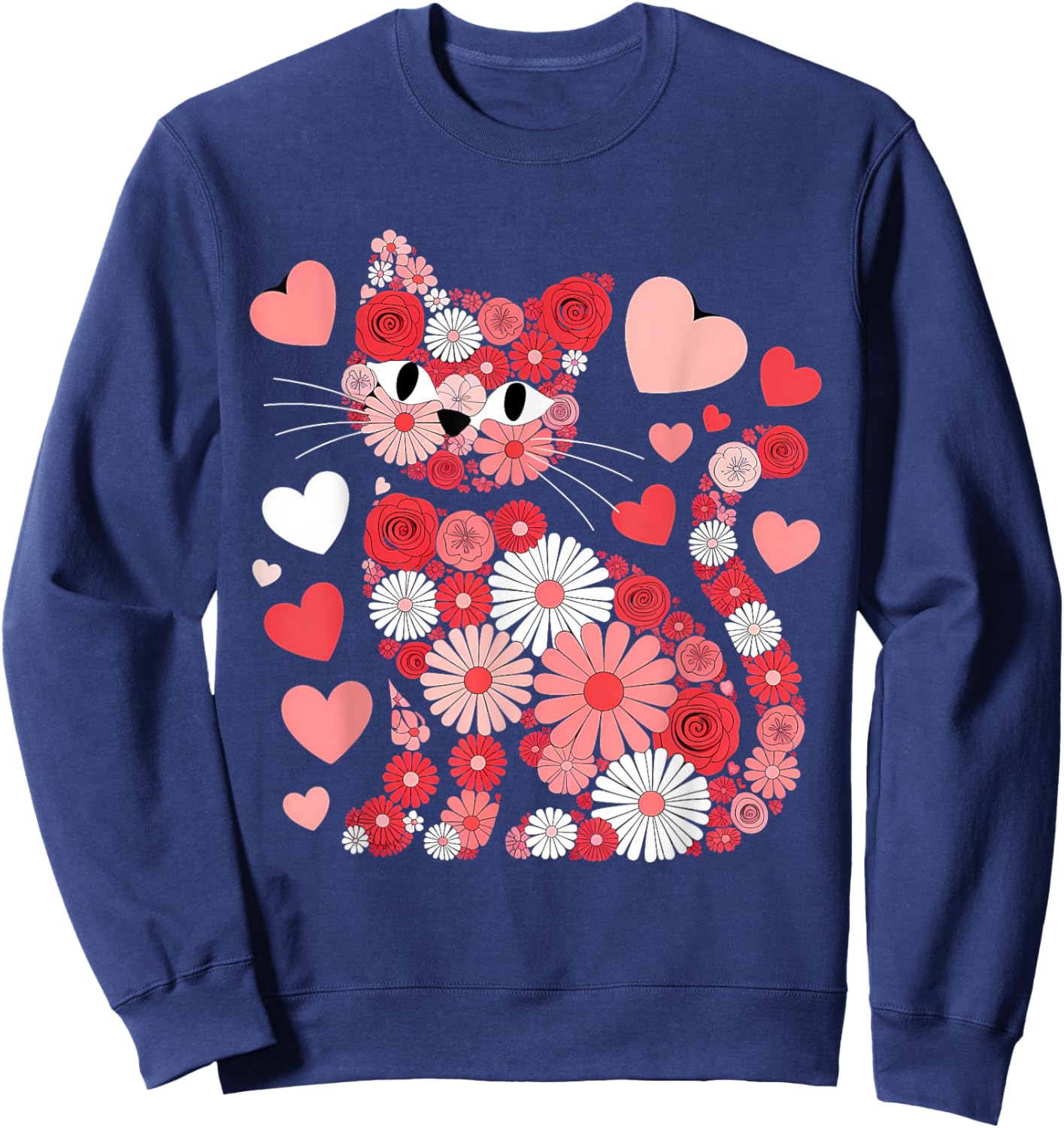 Valentines Day Heart Love Cute Valentine Cat Lover Sweatshirt - Sweatshirt | Navy