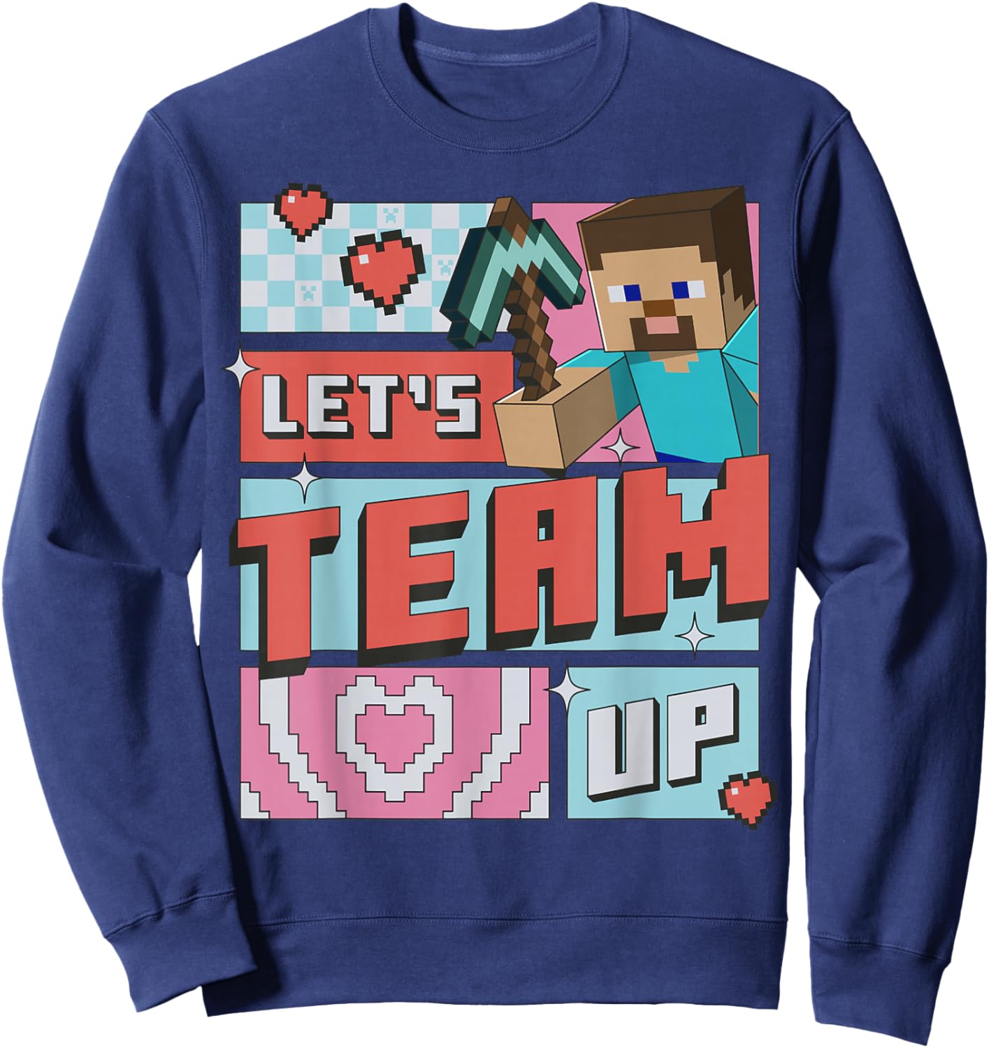 Minecraft Steve Team Up Retro Love Sweatshirt - Sweatshirt | Navy