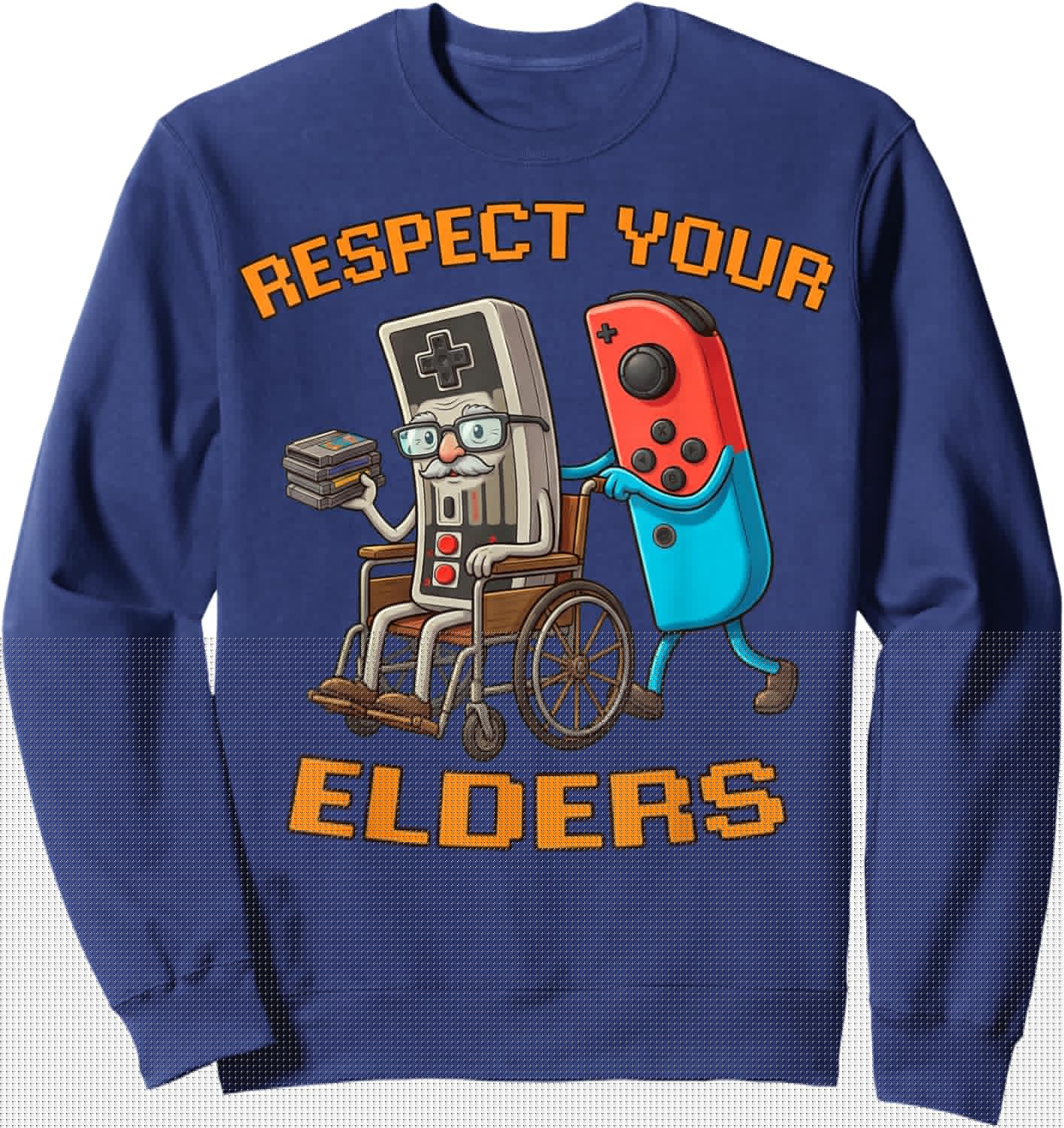 Funny Retro Meme Respect Your Elders Gamer Video Game Sweatshirt - Sweatshirt | Navy