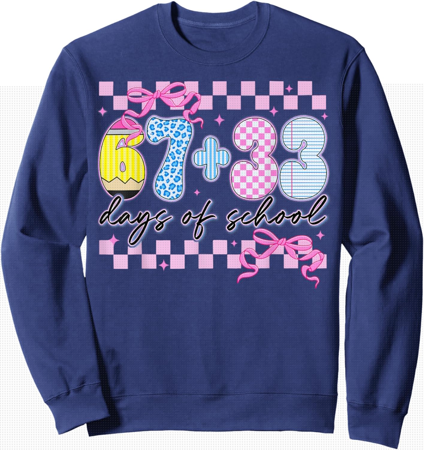 67 33 Days of School 100th Day Coquette Bow Girl Teacher Sweatshirt - Sweatshirt | Navy