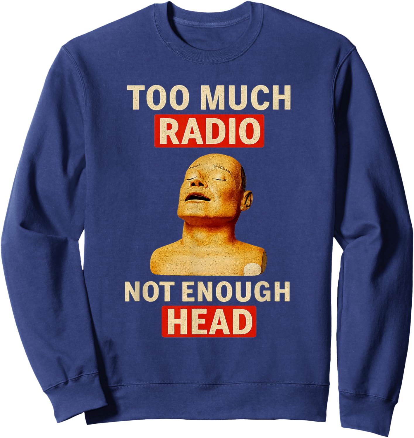 Too Much Radio Not Enough Head Funny 90s 80s 2000s Y2K Retro Sweatshirt - Sweatshirt | Navy