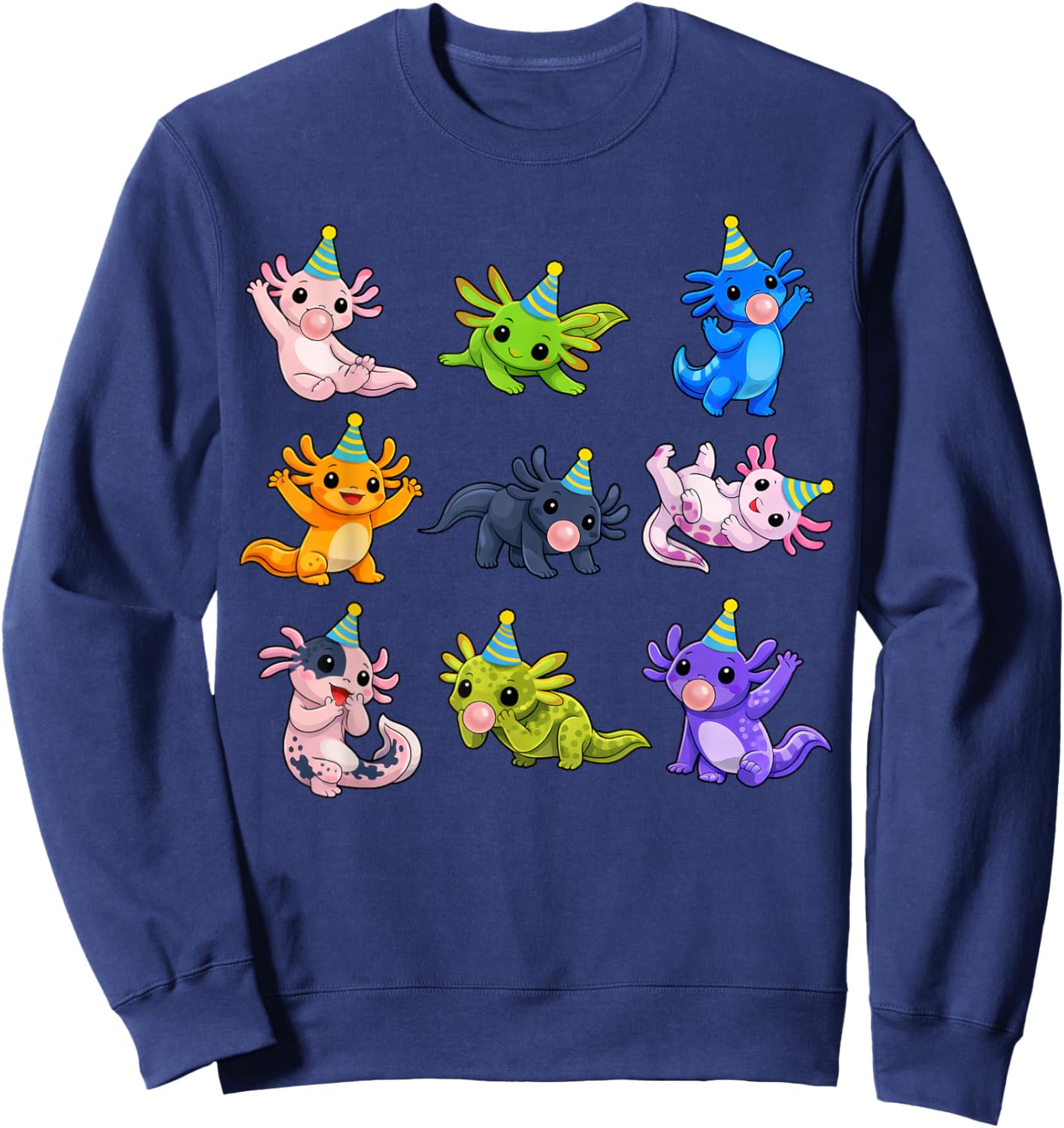 Cute Axolotl Birthday Party Funny Animals Birthday Boys Kids Sweatshirt - Sweatshirt | Navy
