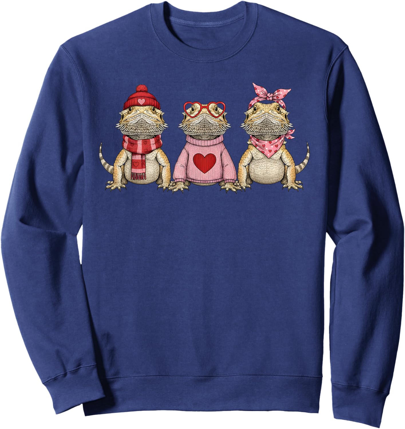 Retro Bearded Dragon Cute Valentine Sweatshirt - Sweatshirt | Navy