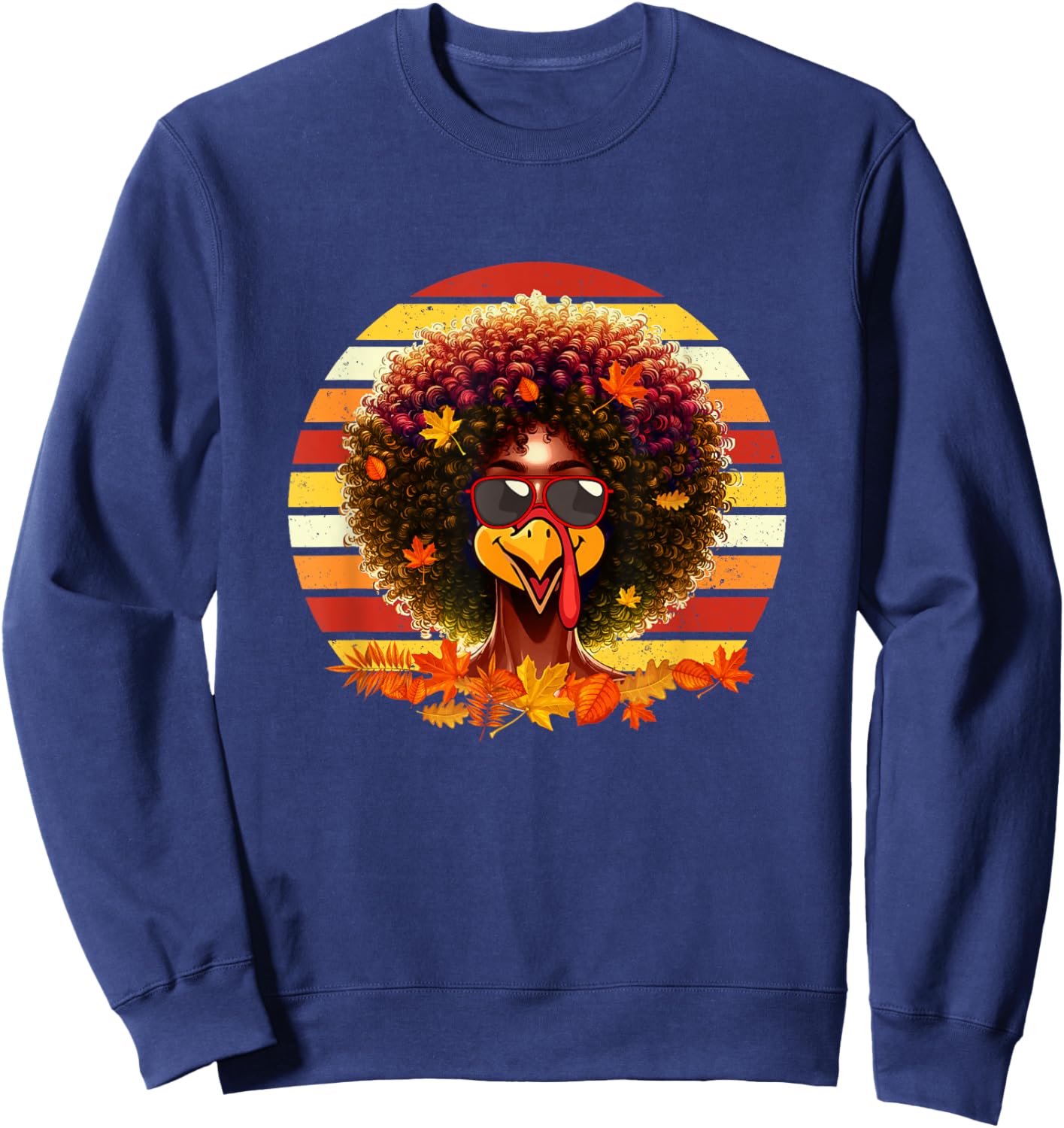 Vintage Retro Afro Woman Turkey Thanksgiving Proud Black Sweatshirt - Sweatshirt | Navy
