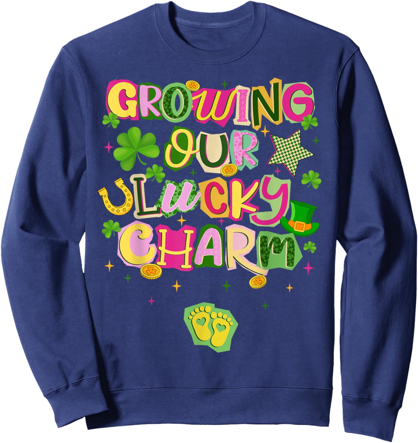 St Patricks Day Growing Our Lucky Charm Pregnancy Mom Sweatshirt - Sweatshirt | Navy