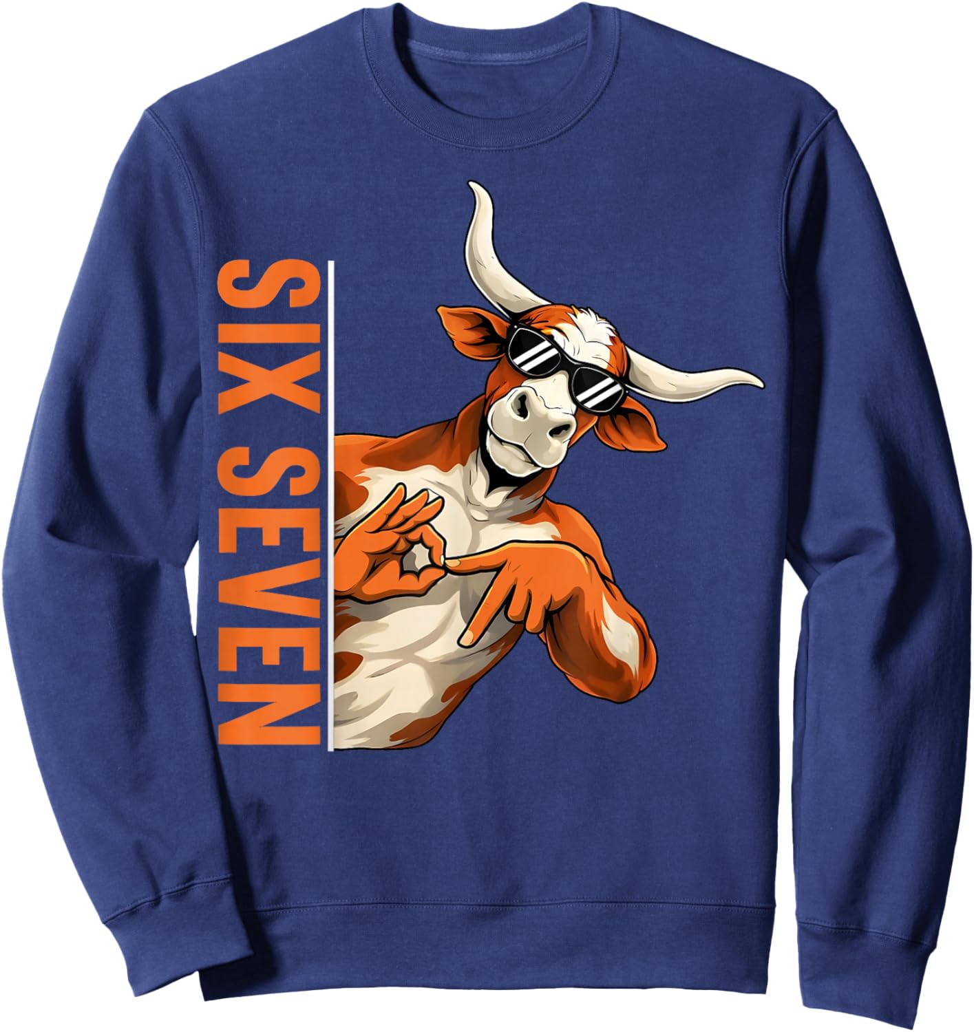 Funny Six Seven 67 Longhorn Meme Gifts for Kids Boys Men Sweatshirt - Sweatshirt | Navy