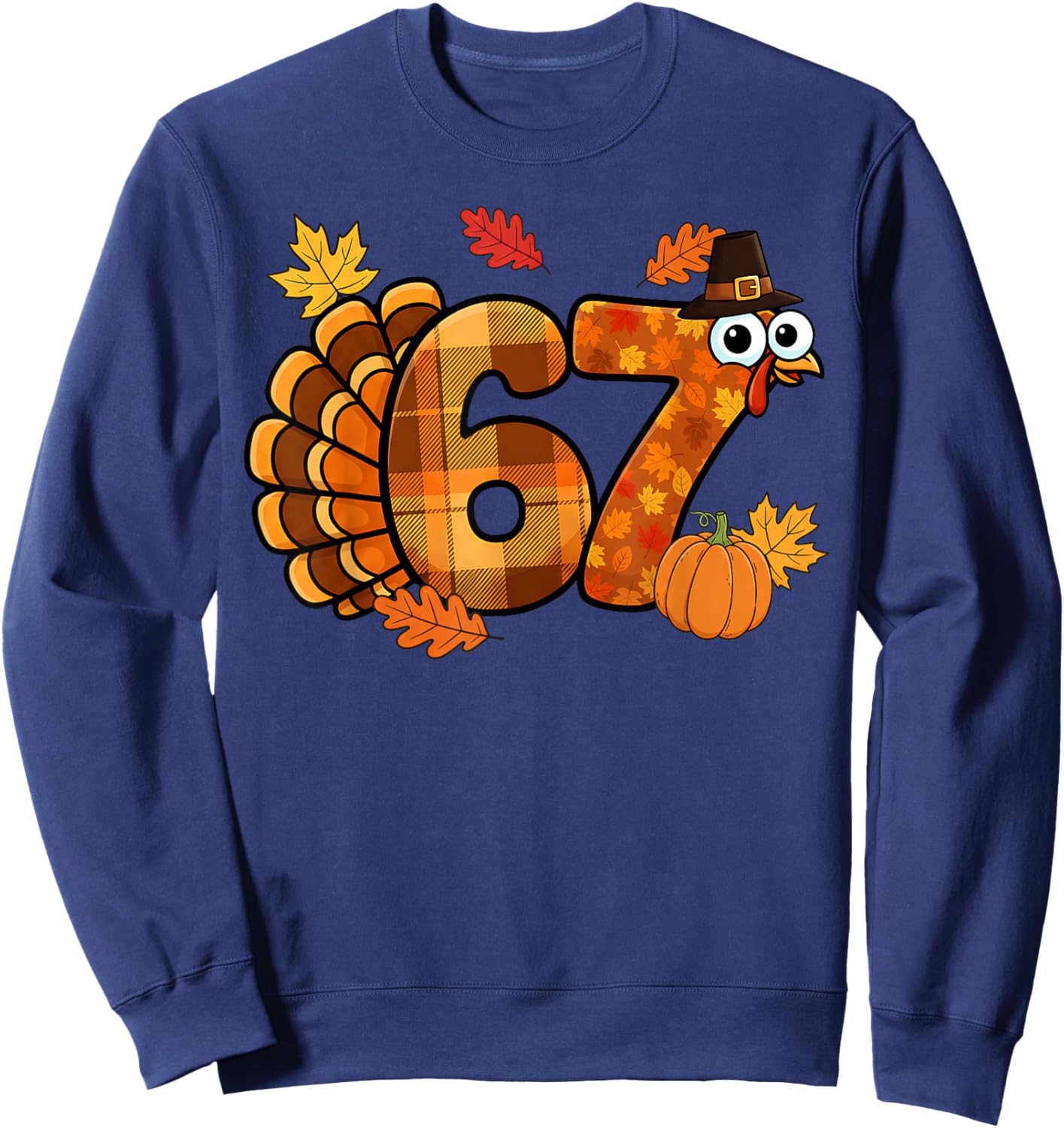 Six Seven 6 7 Meme Turkey Thanksgiving Boy Girl Kids Sweatshirt - Sweatshirt | Navy