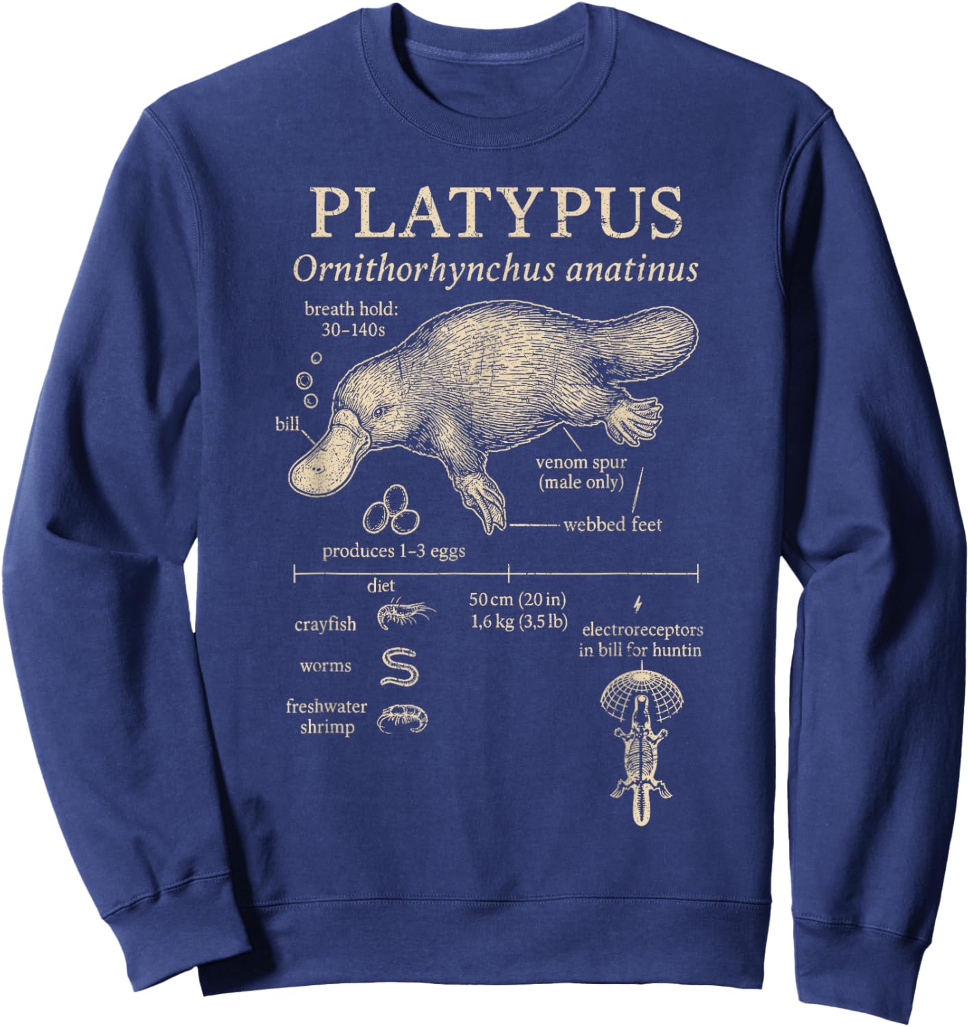 Platypus Anatomy Duck Billed Platypus Australia Wildlife Sweatshirt - Sweatshirt | Navy