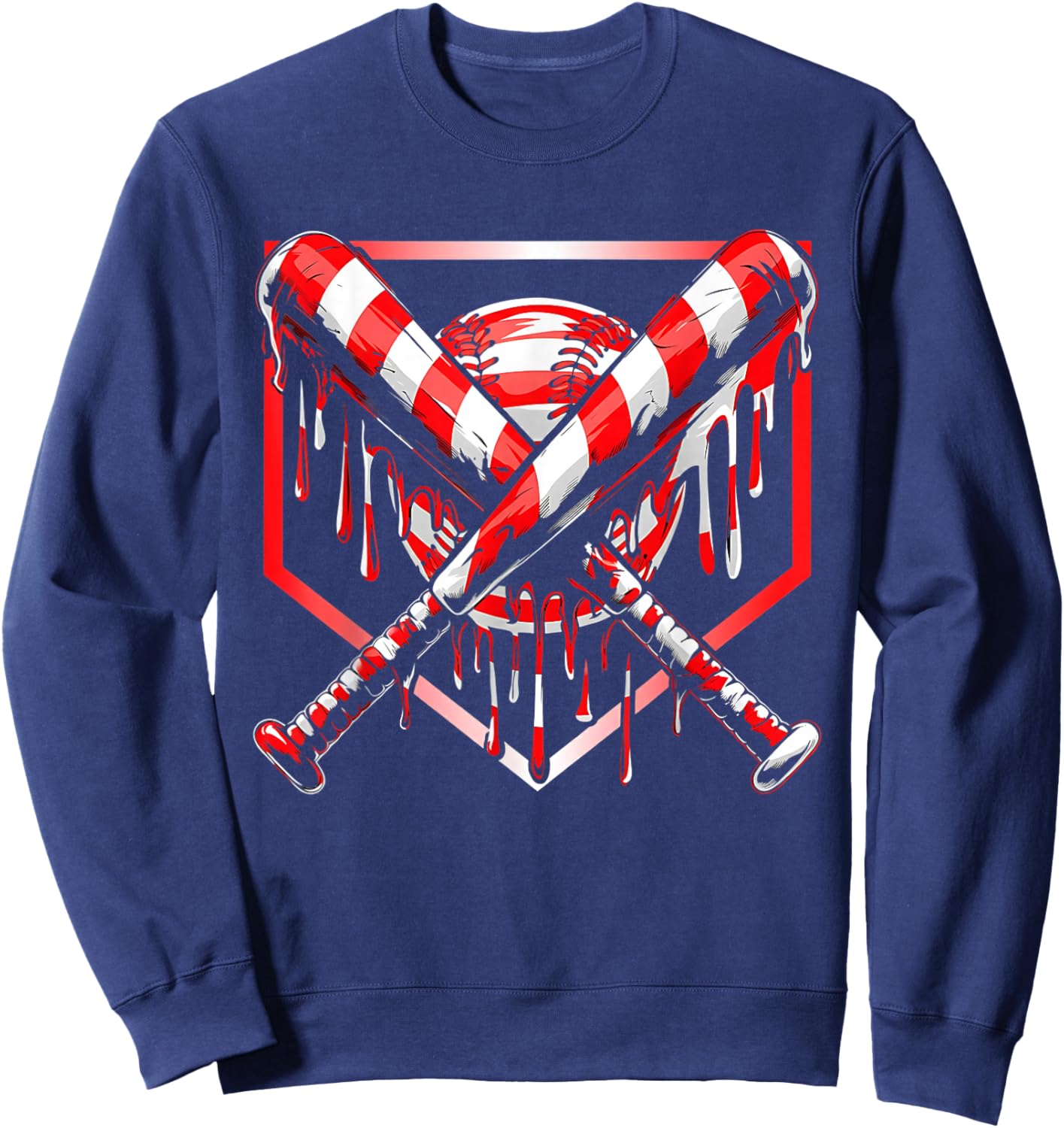 Baseball Candy Cane Christmas Baseball Ice Cream Drip Boys Sweatshirt - Sweatshirt | Navy