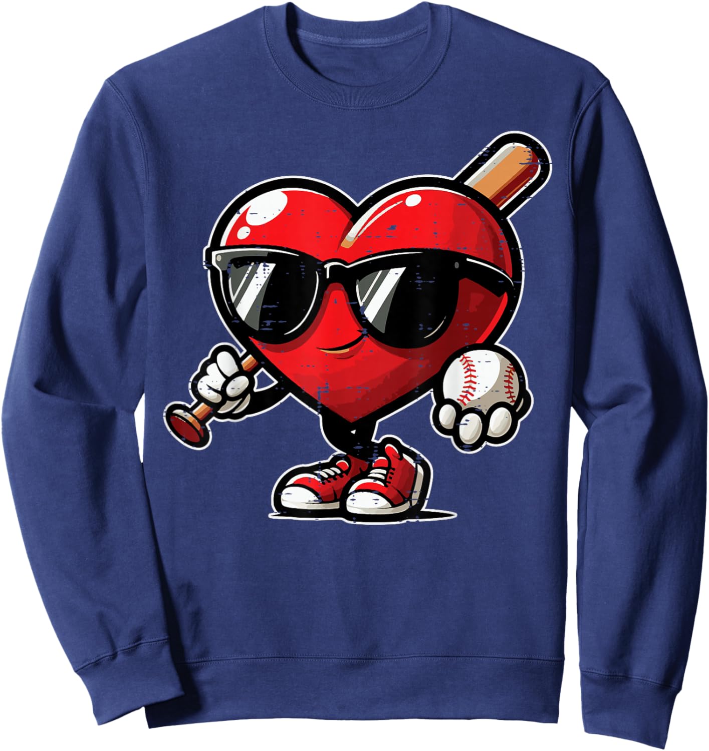 Valentines Day Baseball Heart Bat Sunglasses Men Boys Kids Sweatshirt - Sweatshirt | Navy