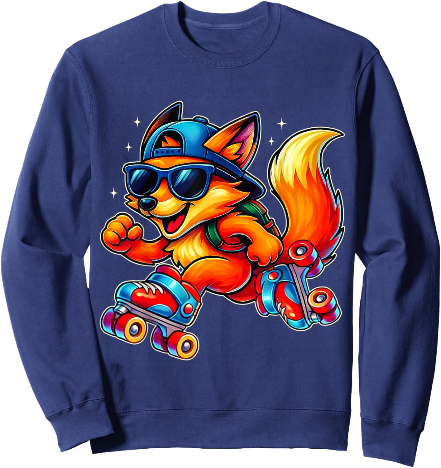 Funny Fox on Roller Skates Cute Cool Skater Animal Graphic Sweatshirt - Sweatshirt | Navy