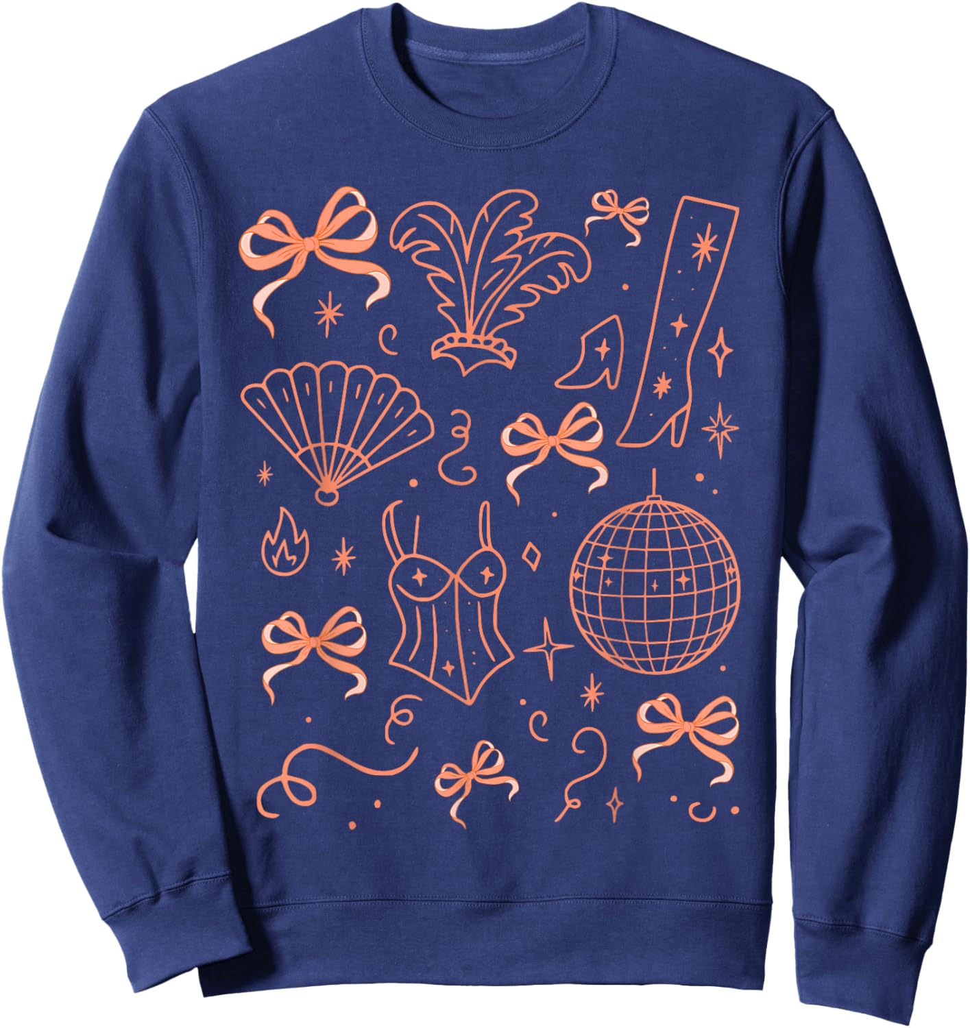 Vintage Disco Ball Aesthetic Coquette Bow Party Sweatshirt - Sweatshirt | Navy