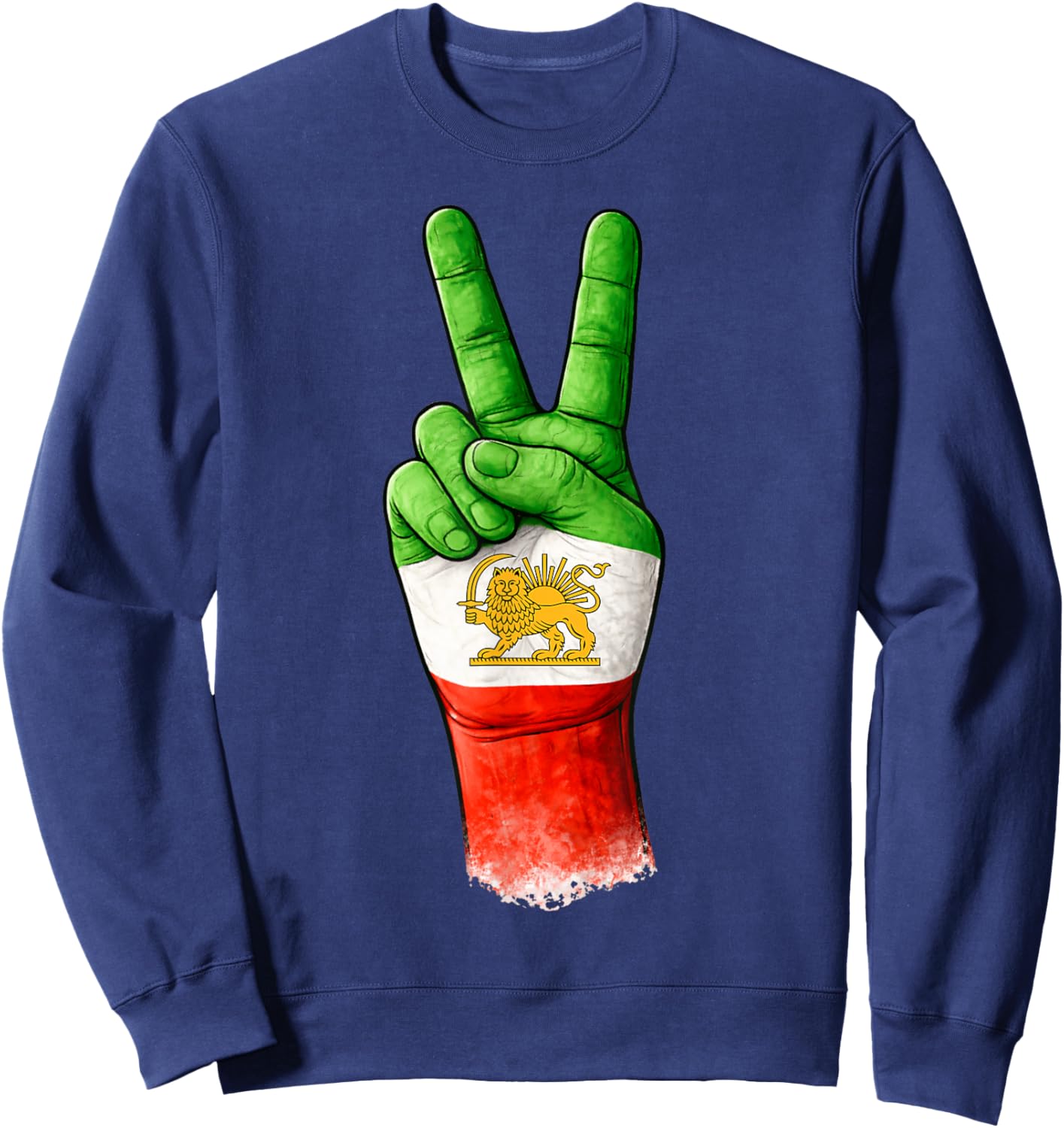 Iranian Freedom, Victory Hand with Iran Lion and Sun Flag Sweatshirt - Sweatshirt | Navy