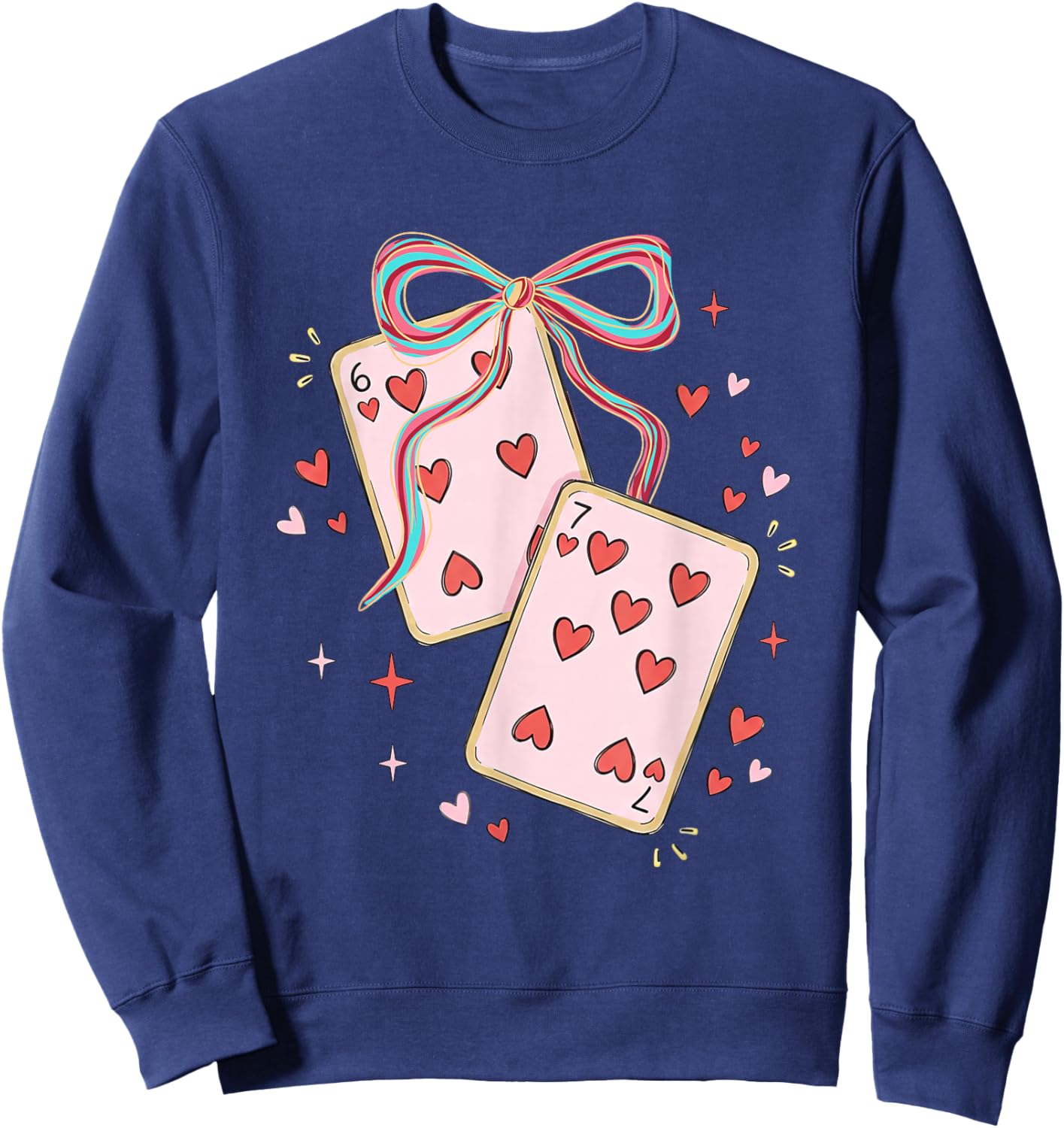 67 Playing Card Valentine Six Seven Coquette Bow Women Girls Sweatshirt - Sweatshirt | Navy