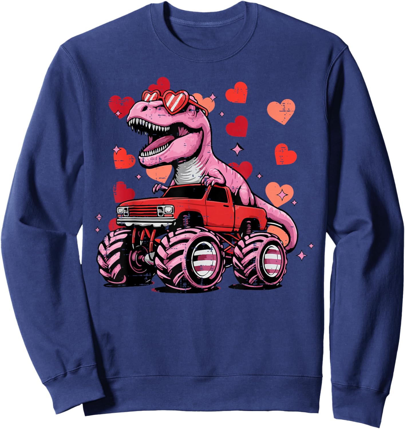 Monster Trex Dino Truck Valentines Day Kids Toddler Boys Sweatshirt - Sweatshirt | Navy
